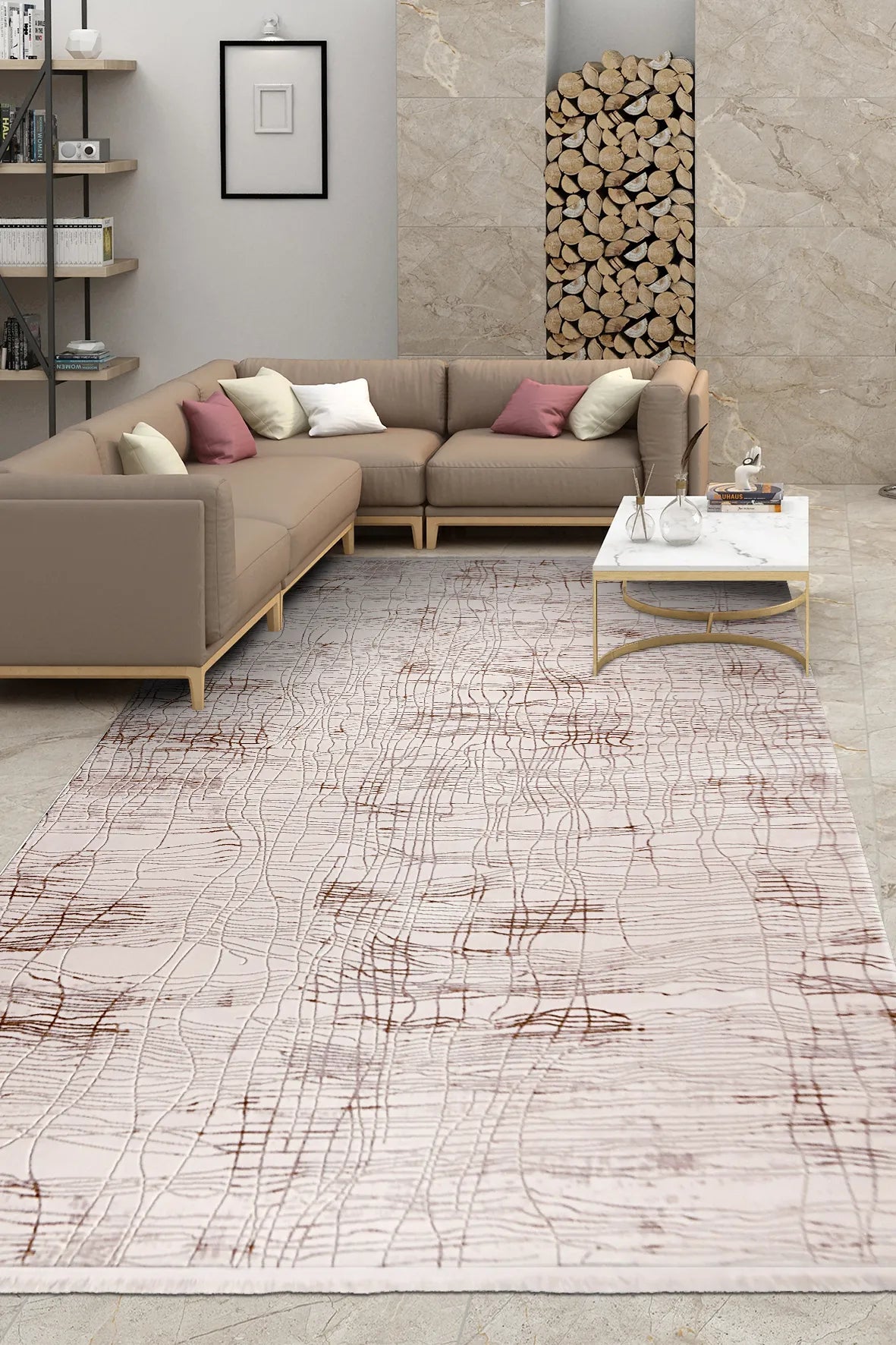 Krem ve Bakır Tonlu Modern Halı