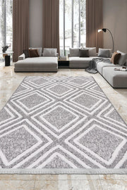 Gri ve Beyaz İçiçe Elmas Desenli Halı