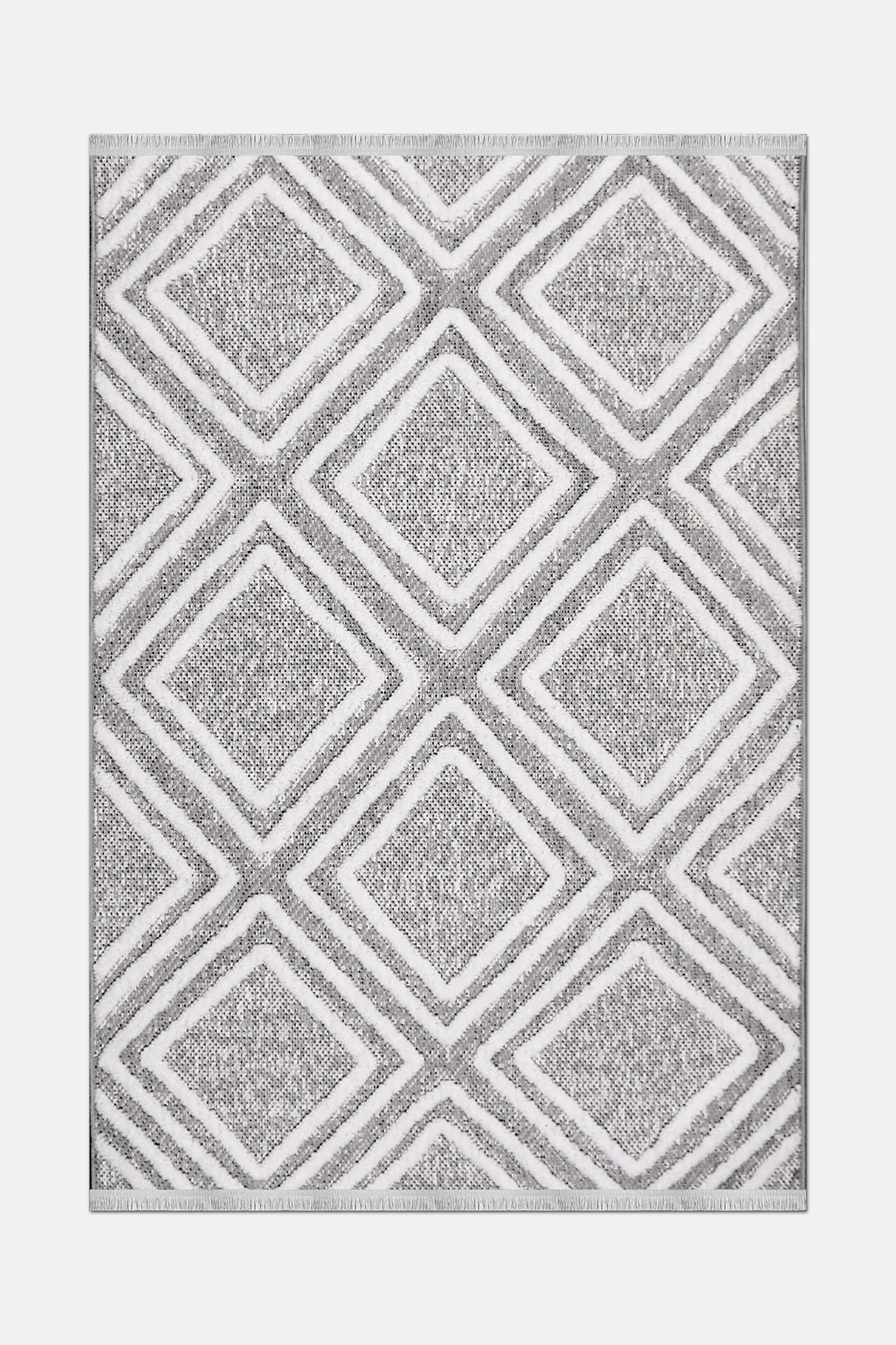 Gri ve Beyaz İçiçe Elmas Desenli Halı
