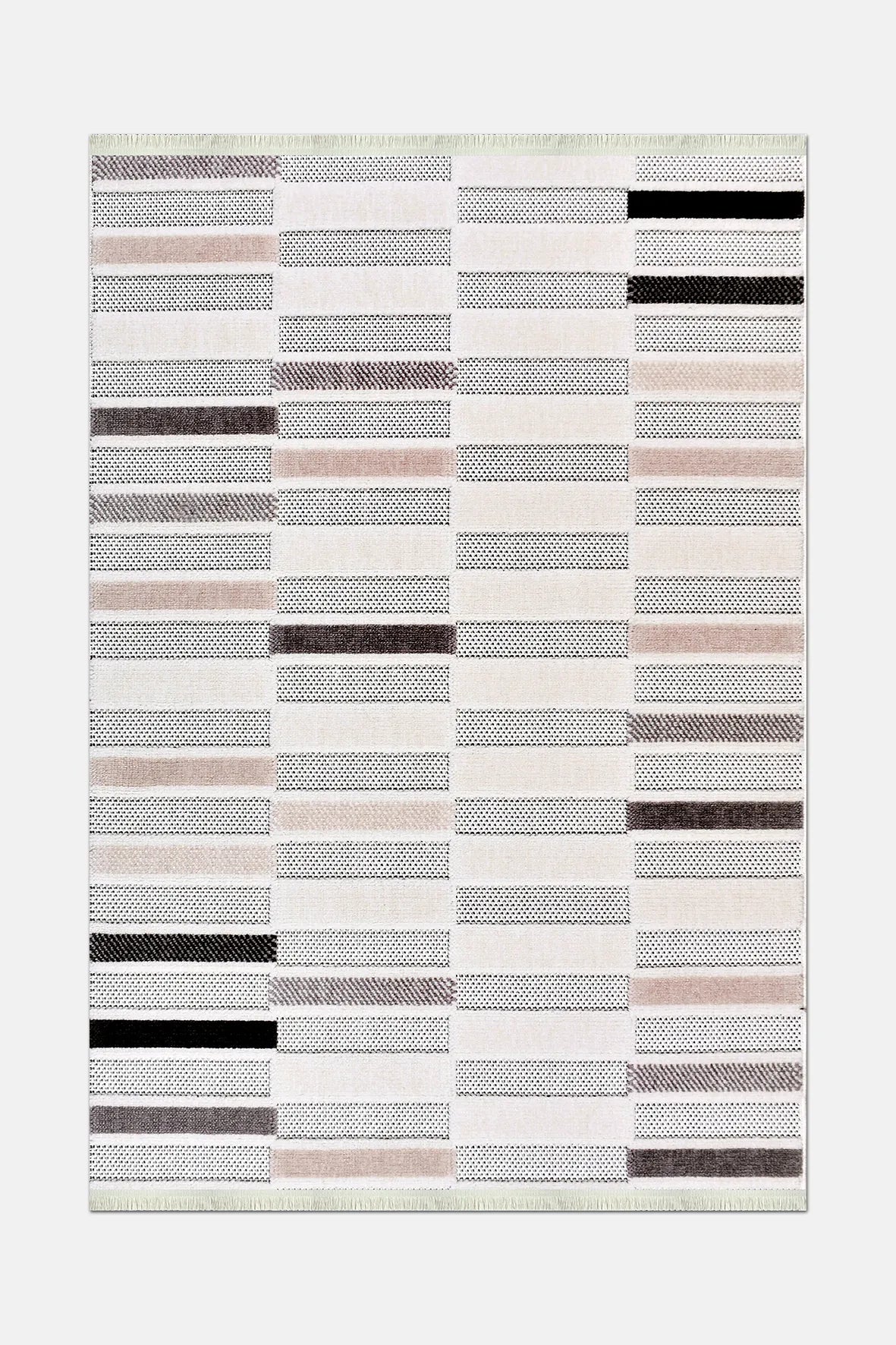 Krem, Siyah ve Pudra Çizgili Dokulu Halı