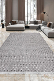 Gri ve Gümüş Petek Dokulu Minimalist Halı