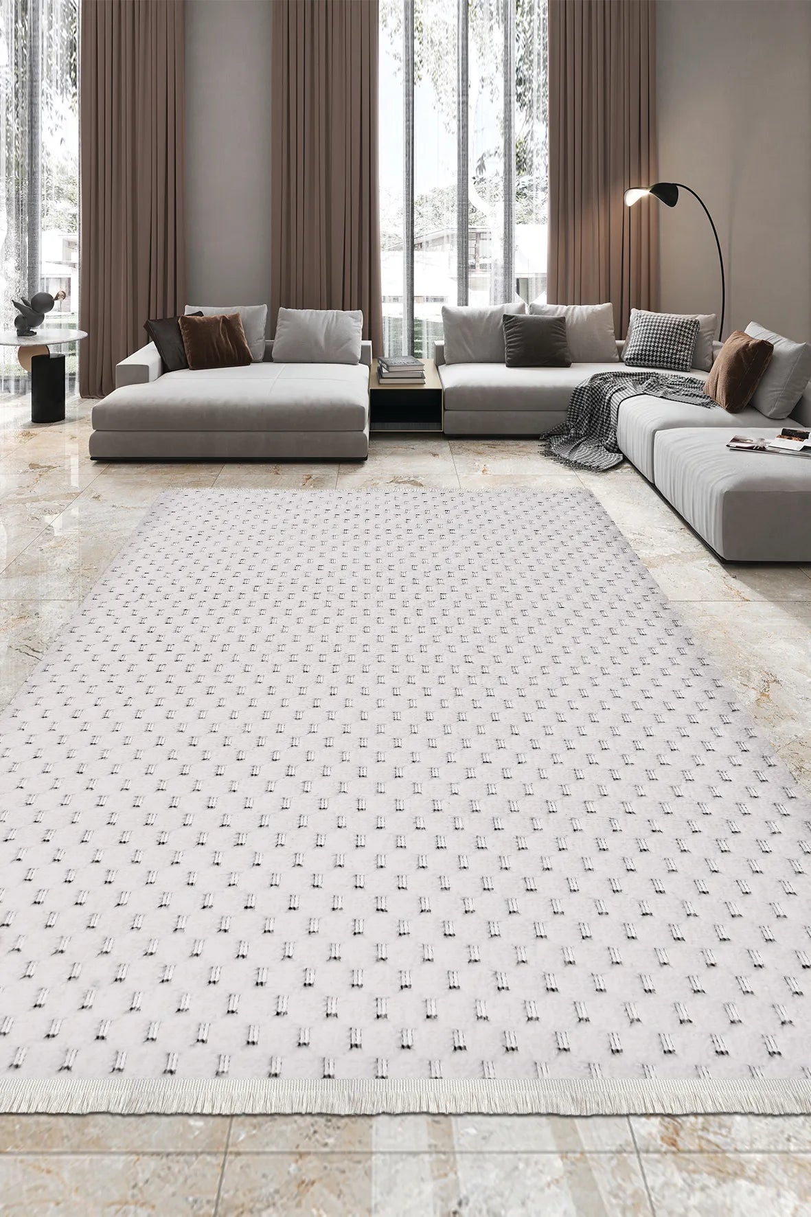 Beyaz ve Gri Petek Dokulu Minimalist Halı