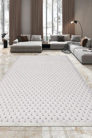 Beyaz ve Gri Petek Dokulu Minimalist Halı