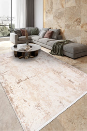 Krem ve Bej Eskitme Desenli Vintage Halı