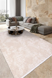 Krem ve Bej Soyut Eskitme Desenli Modern Halı