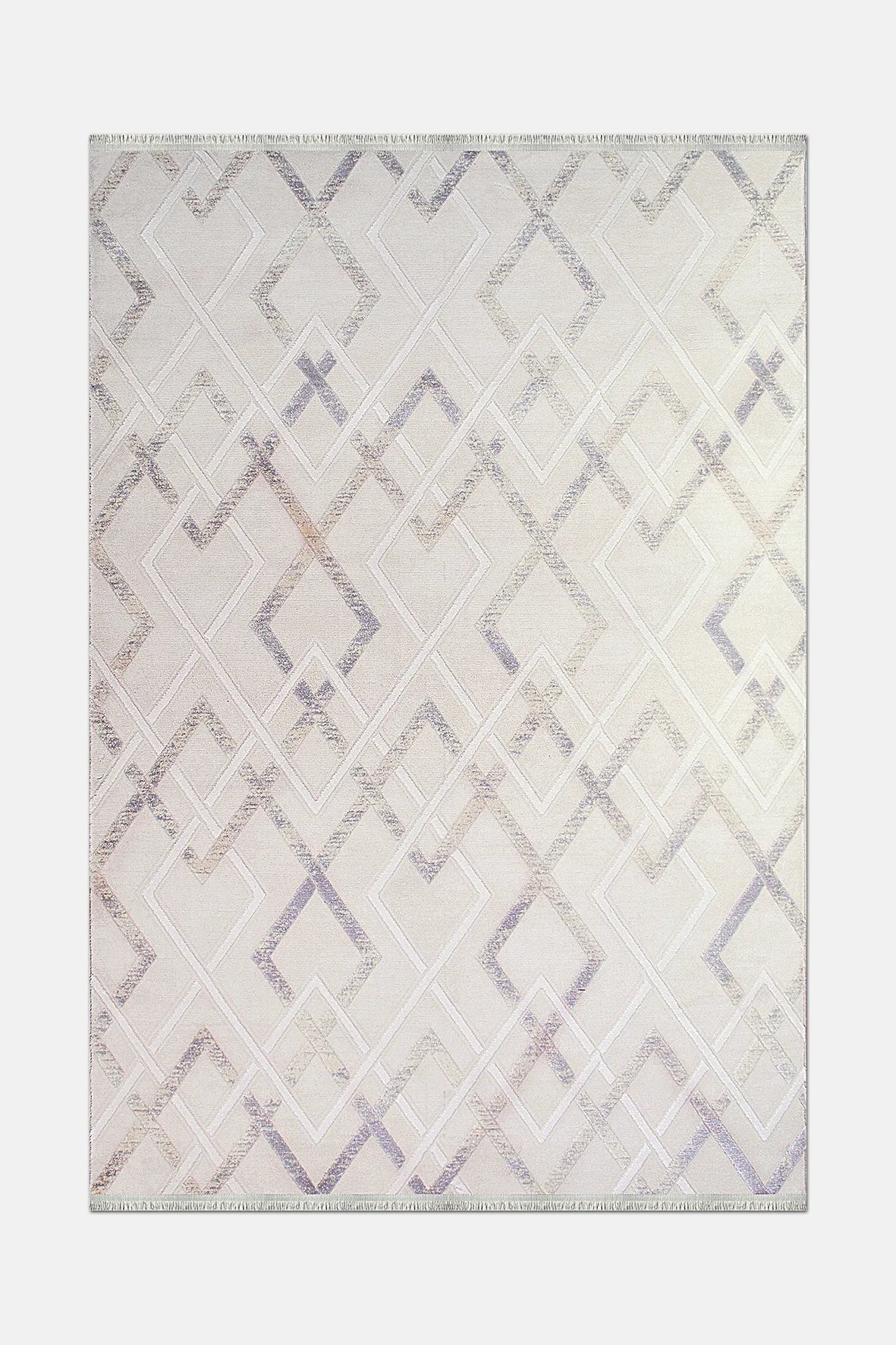 Krem ve Beyaz Geçişli Elmas Desenli Halı