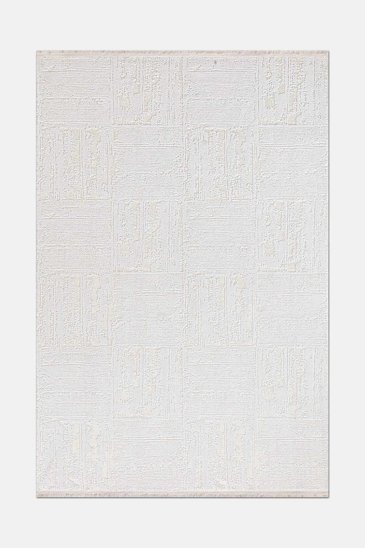 Beyaz ve Krem Kare Bloklu Halı