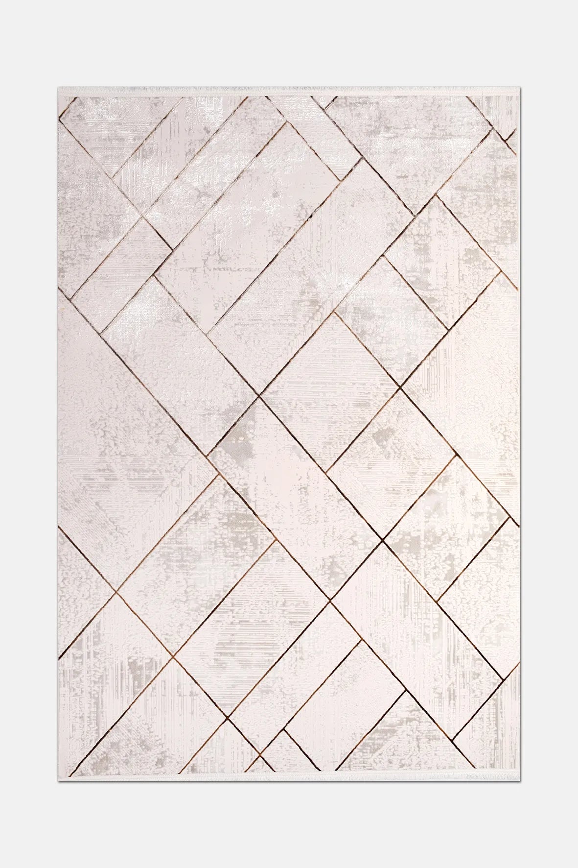 Krem ve Kahve Çizgili Geometrik Modern Halı