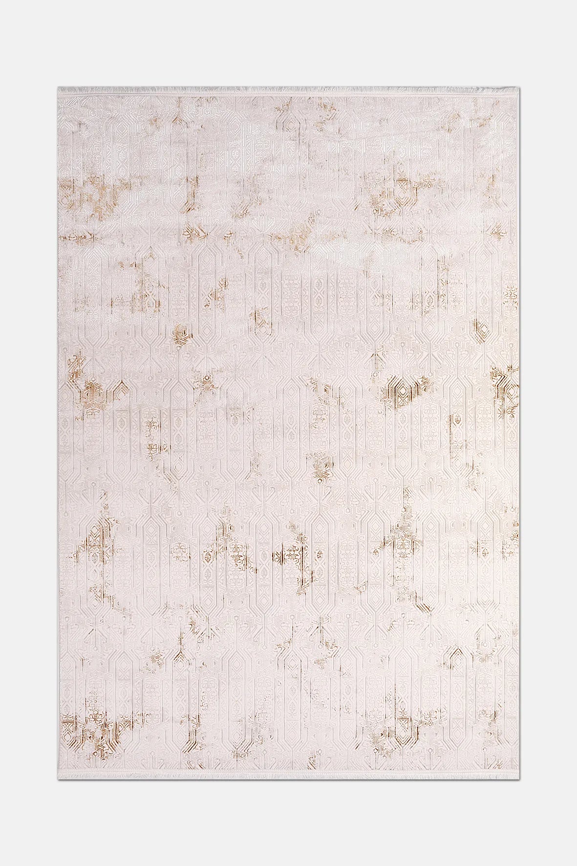 Krem ve Altın Eskitme Geometrik Halı