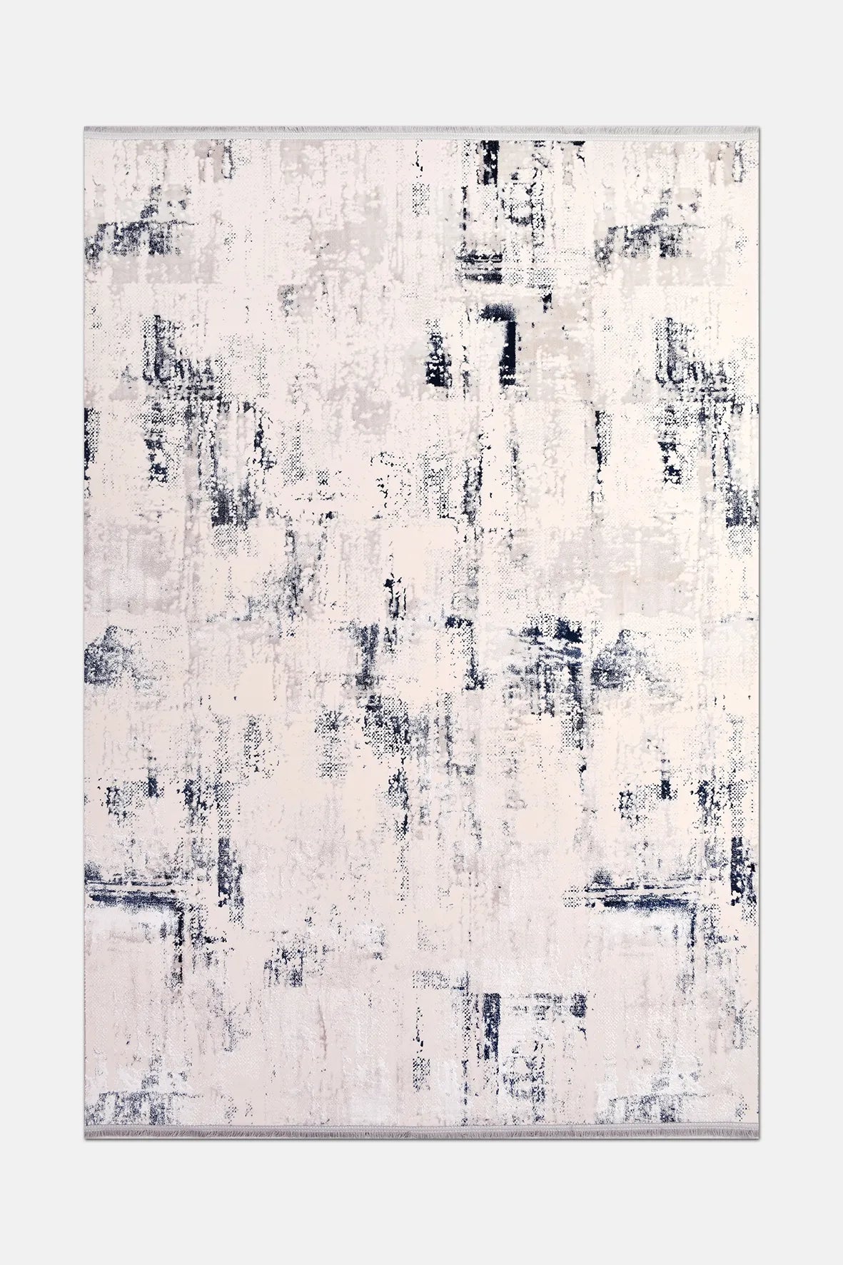 Krem ve Lacivert Eskitme Desenli Halı