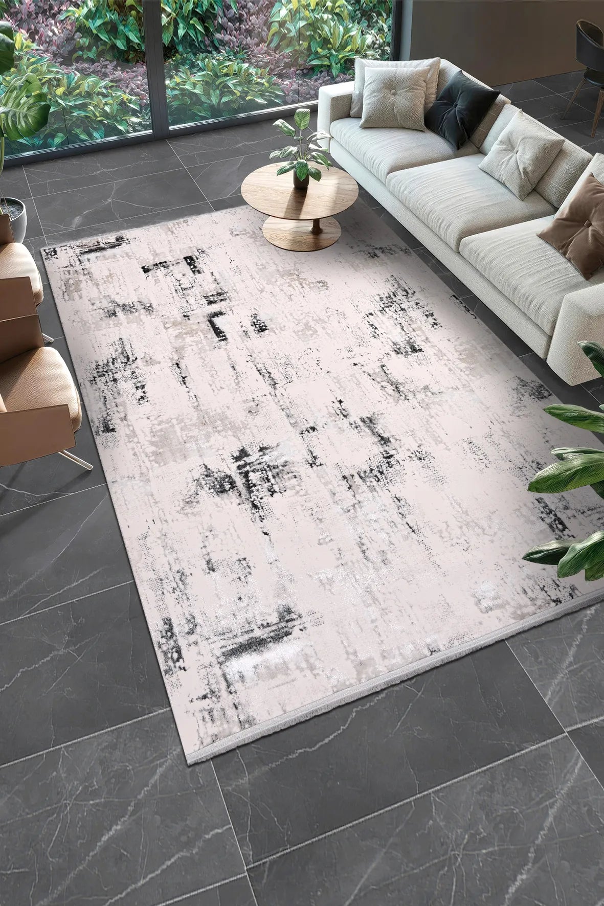 Siyah ve Beyaz Modern Soyut Halı