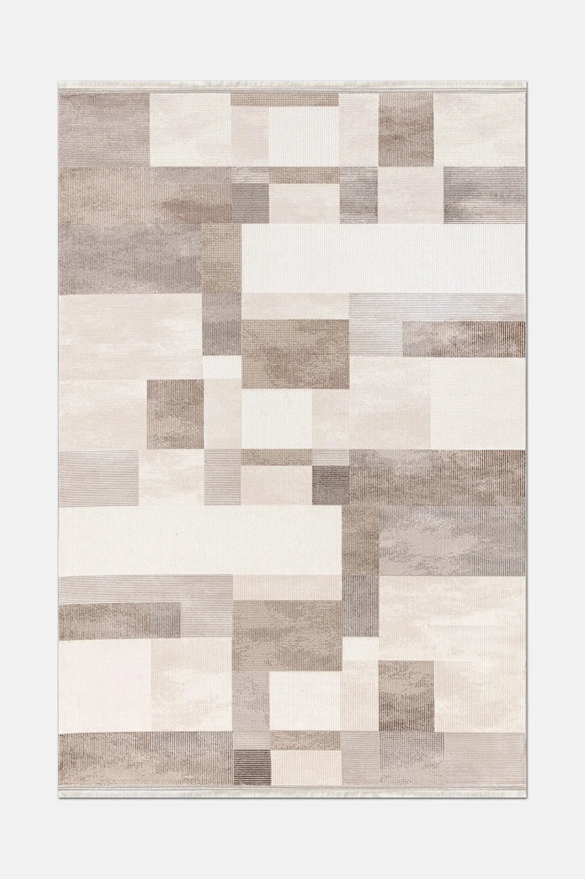 Bej ve Vizon Dokulu Mozaik Blok Halı