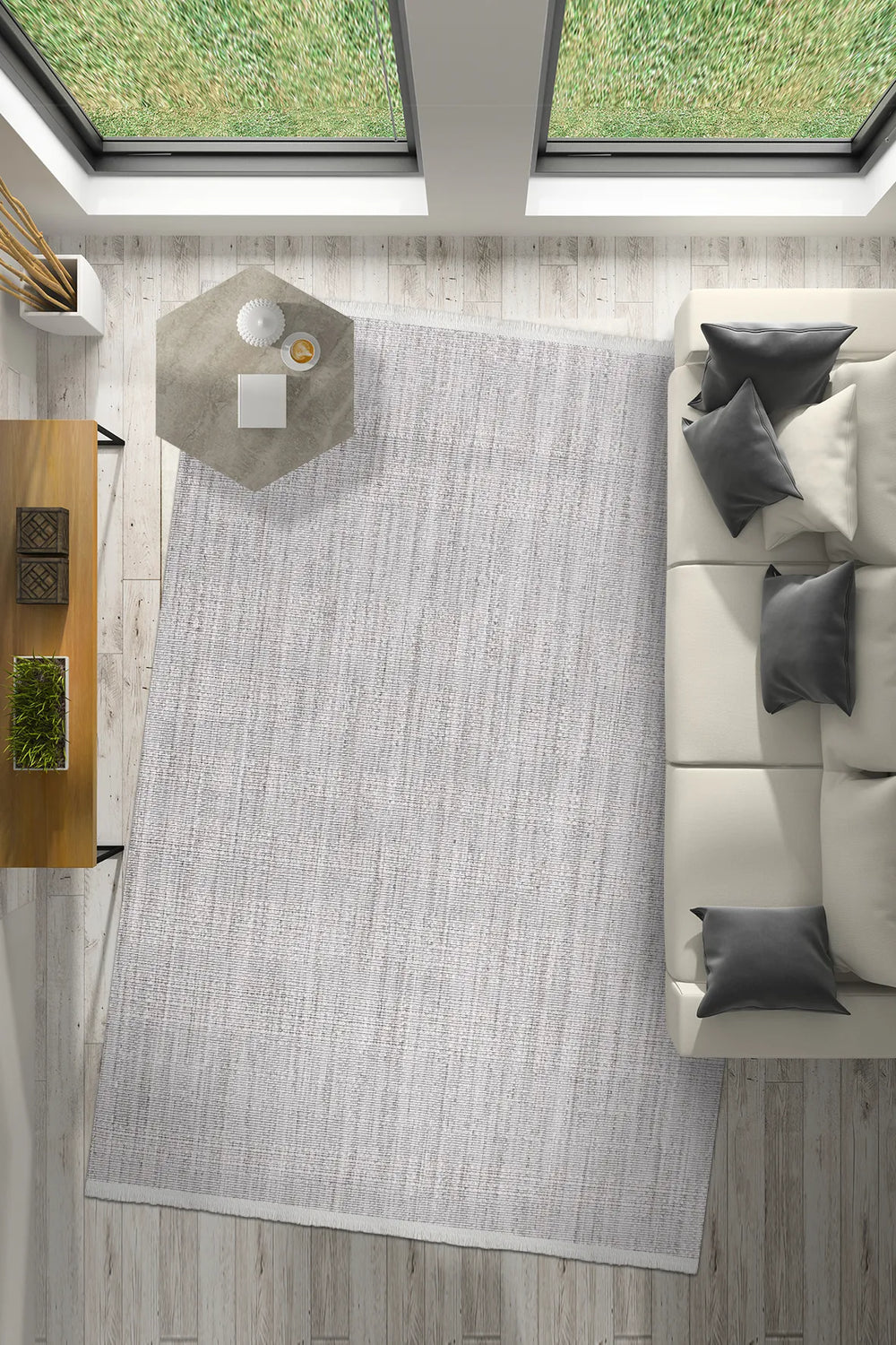 Gümüş Gri Hasır Dokulu Halı