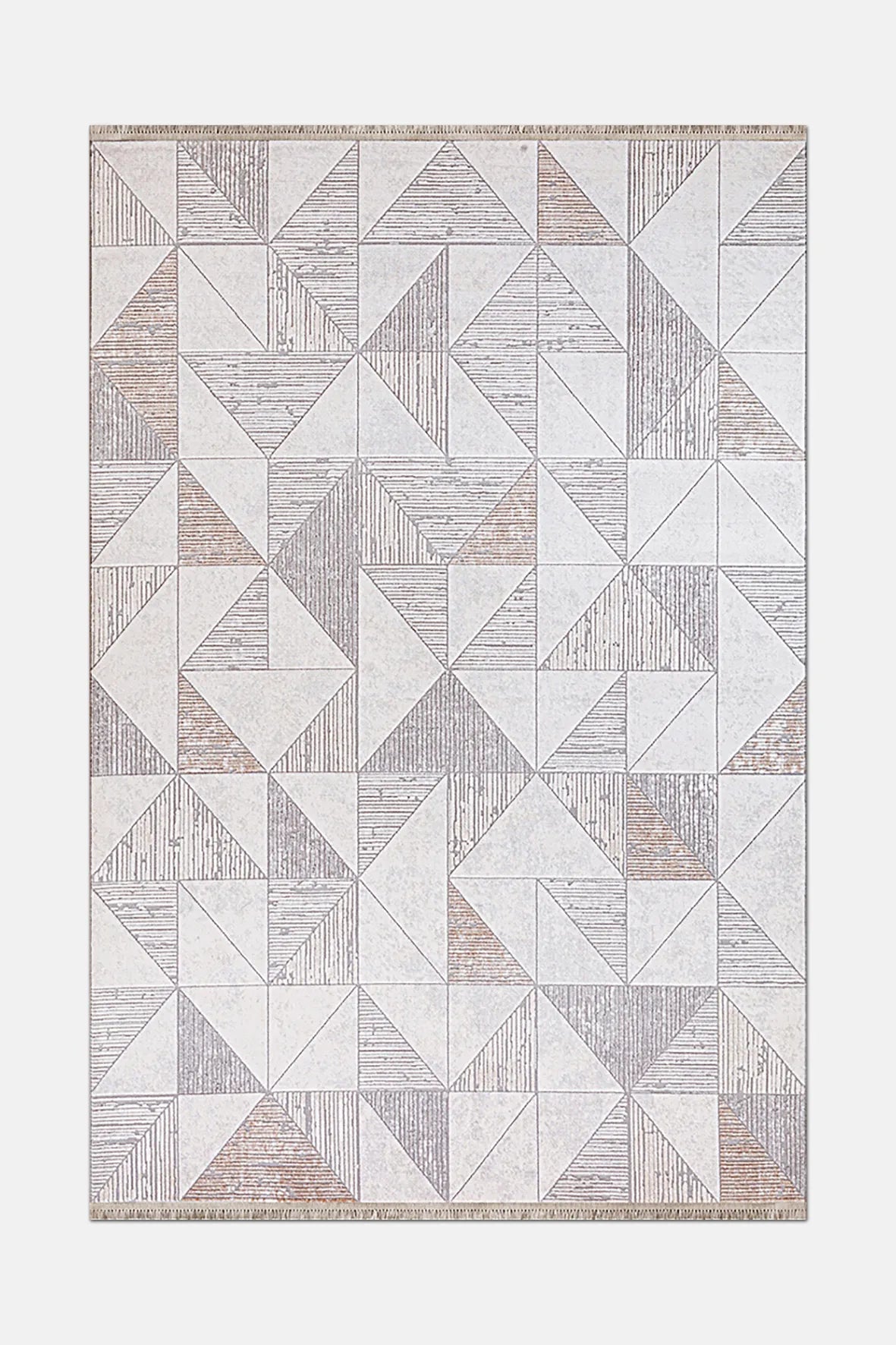 Krem ve Vizon Geometrik Üçgen Desenli Halı