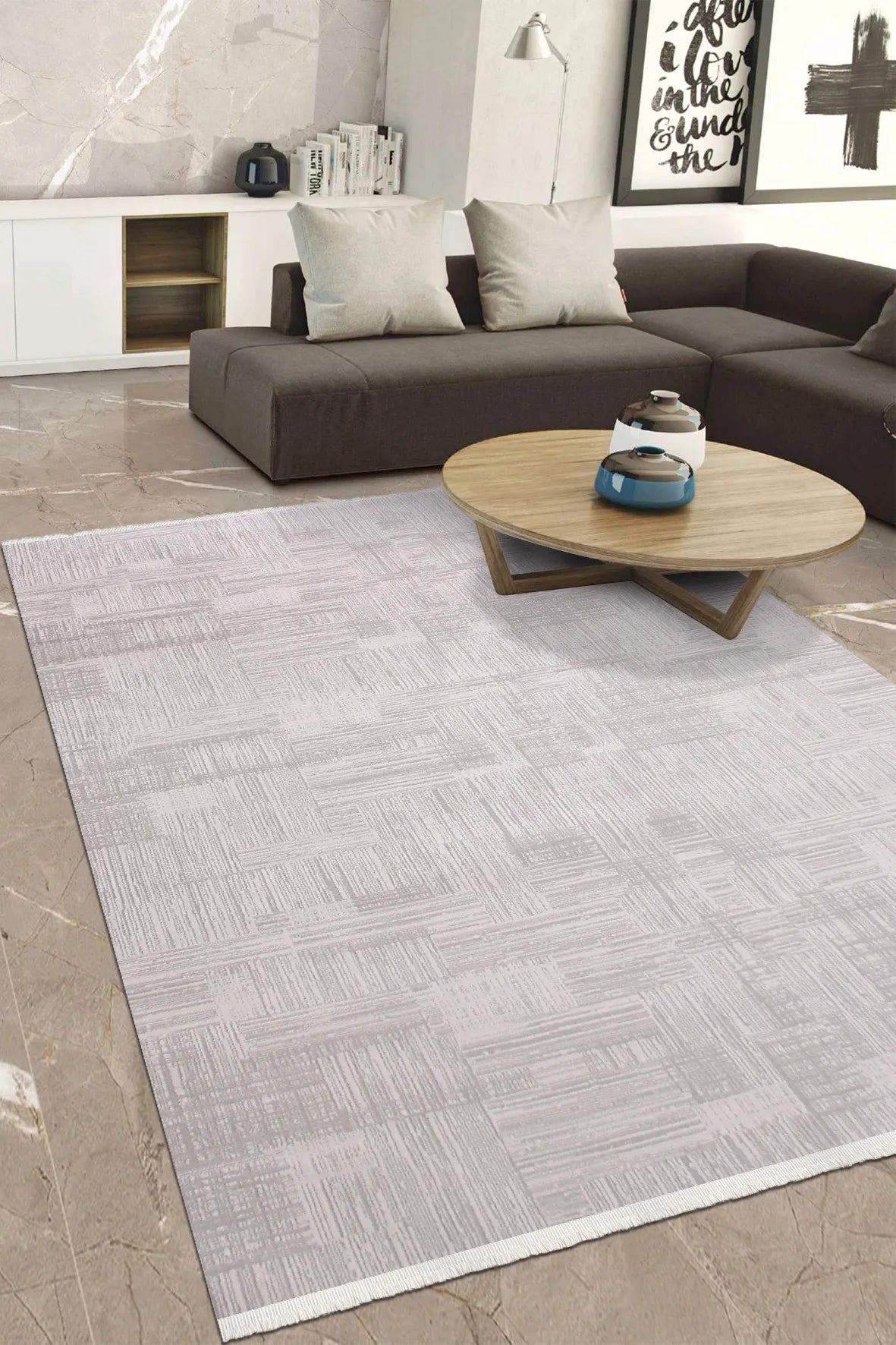 Bej ve Beyaz Minimalist Halı