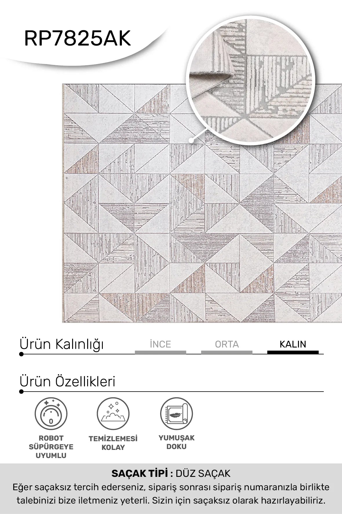 Krem ve Vizon Geometrik Üçgen Desenli Halı