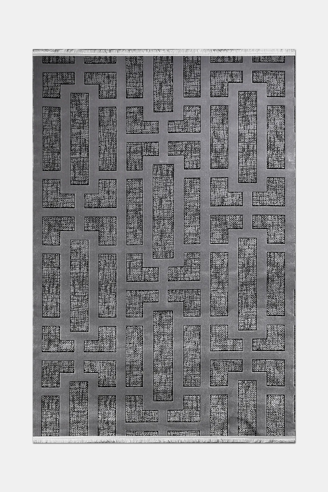 Antrasit ve Gümüş Damask Desenli Halı