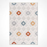 Ekru Zeminli Renkli Geometrik Baklava Desenli Halı - OTRPPL02K