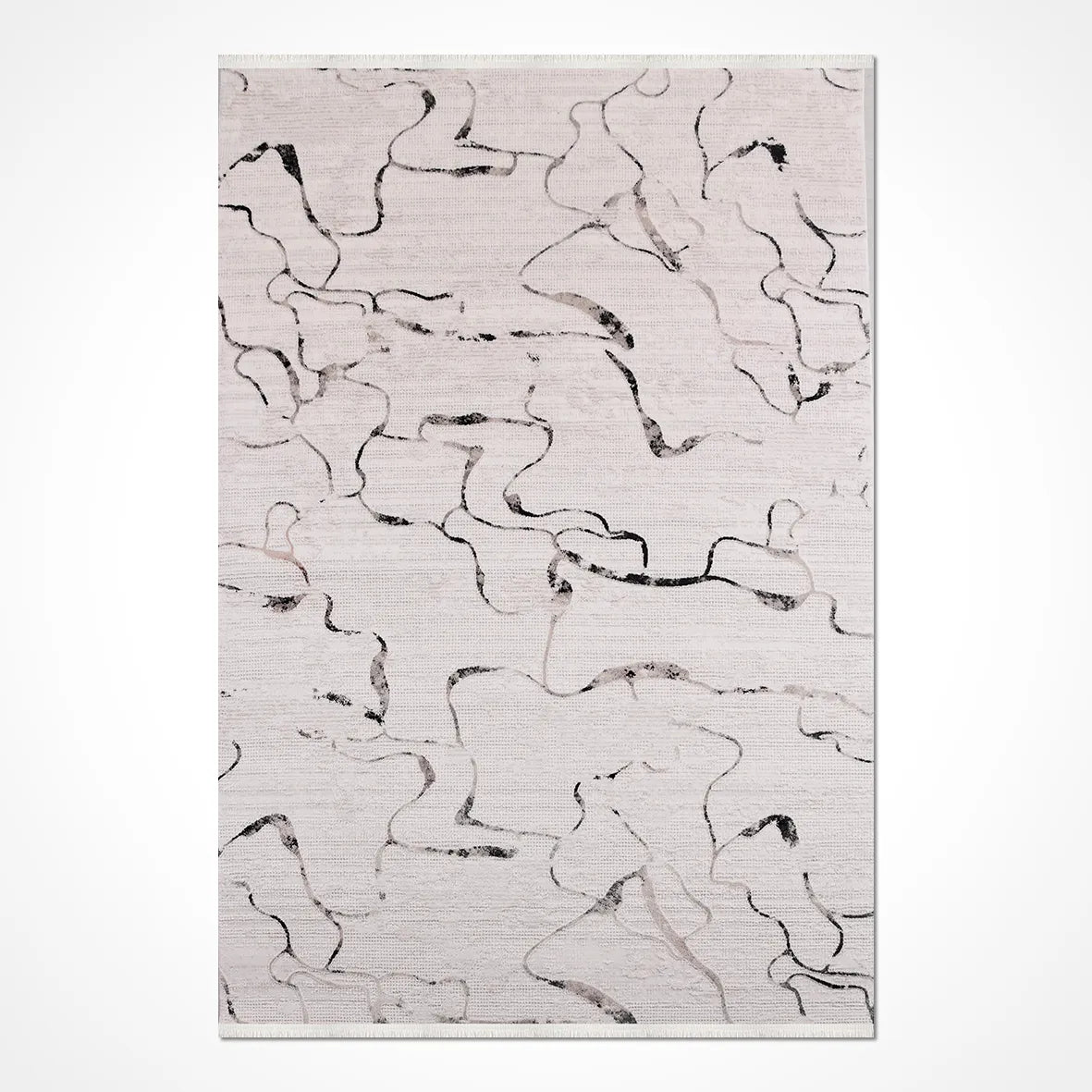 BONAPARTE-Krem/Siyah- Özel Ölçü-Salon , Oturma Odası ve Koridor Halısı-Robot Süpürge Uyumlu-Kolay Temizlenebilir-Uygun Fiyat