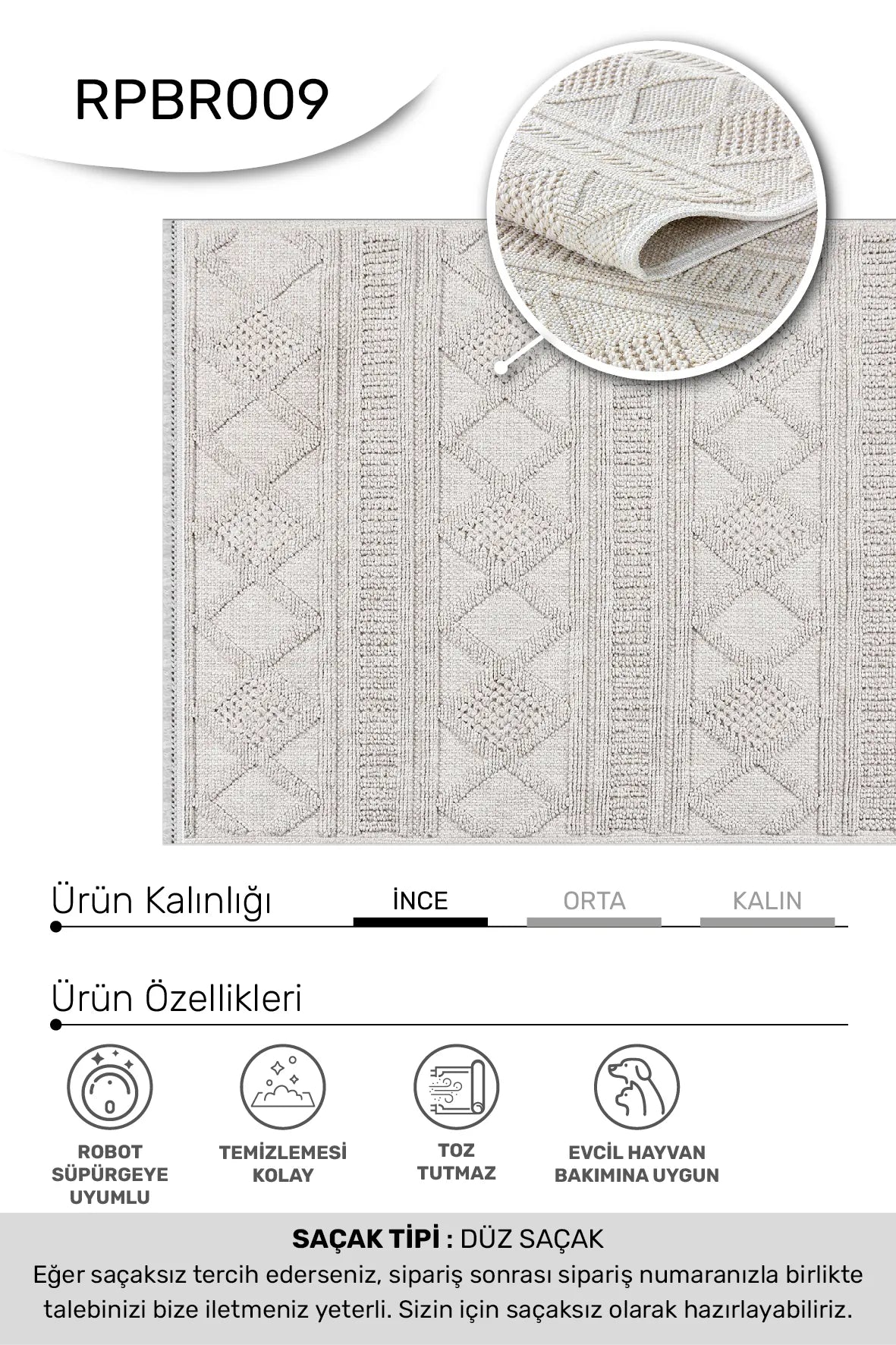 Bej Etnik Baklava Desenli Sisal Görünümlü Halı