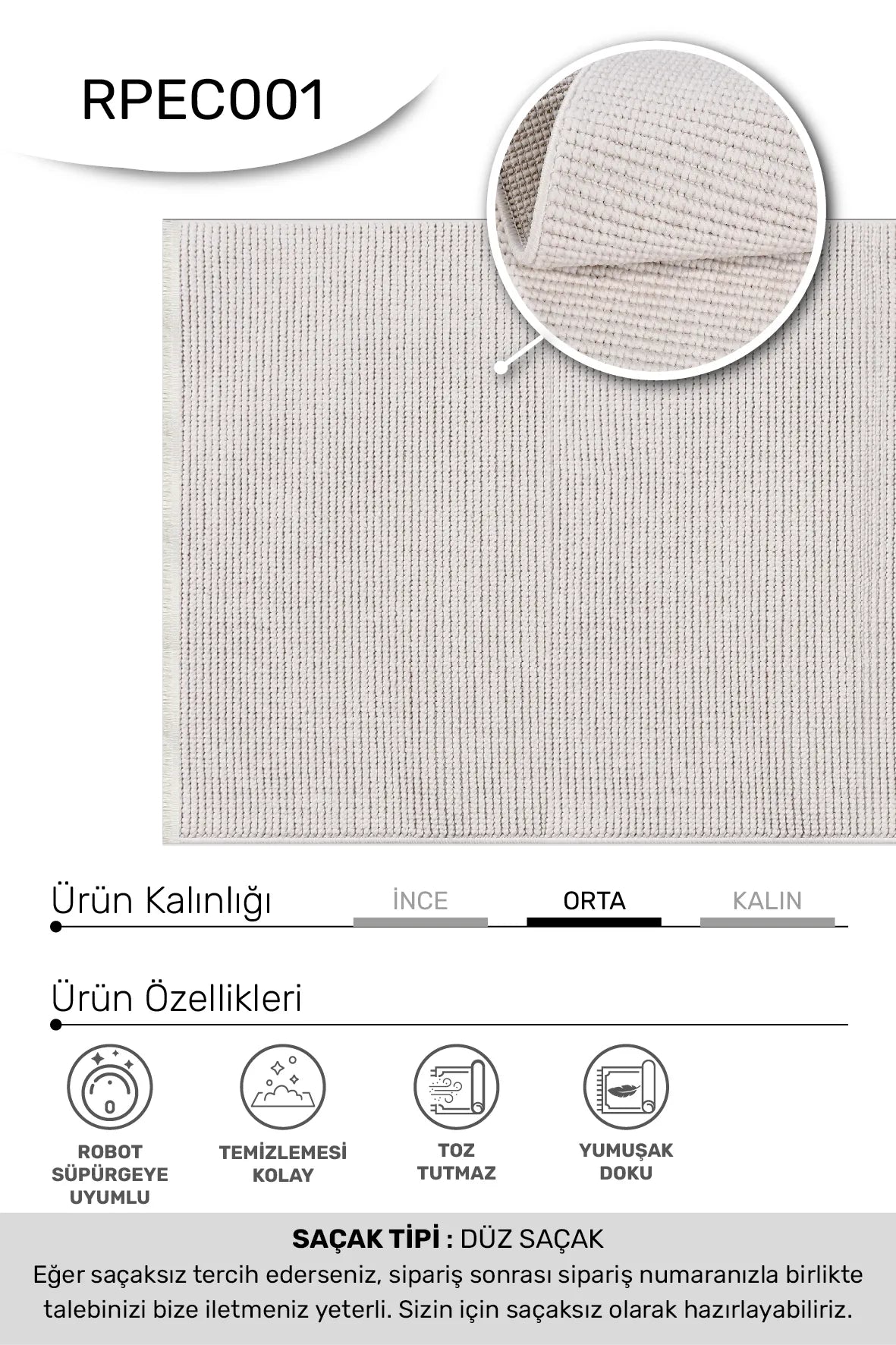 Beyaz Bukle Dokulu Halı