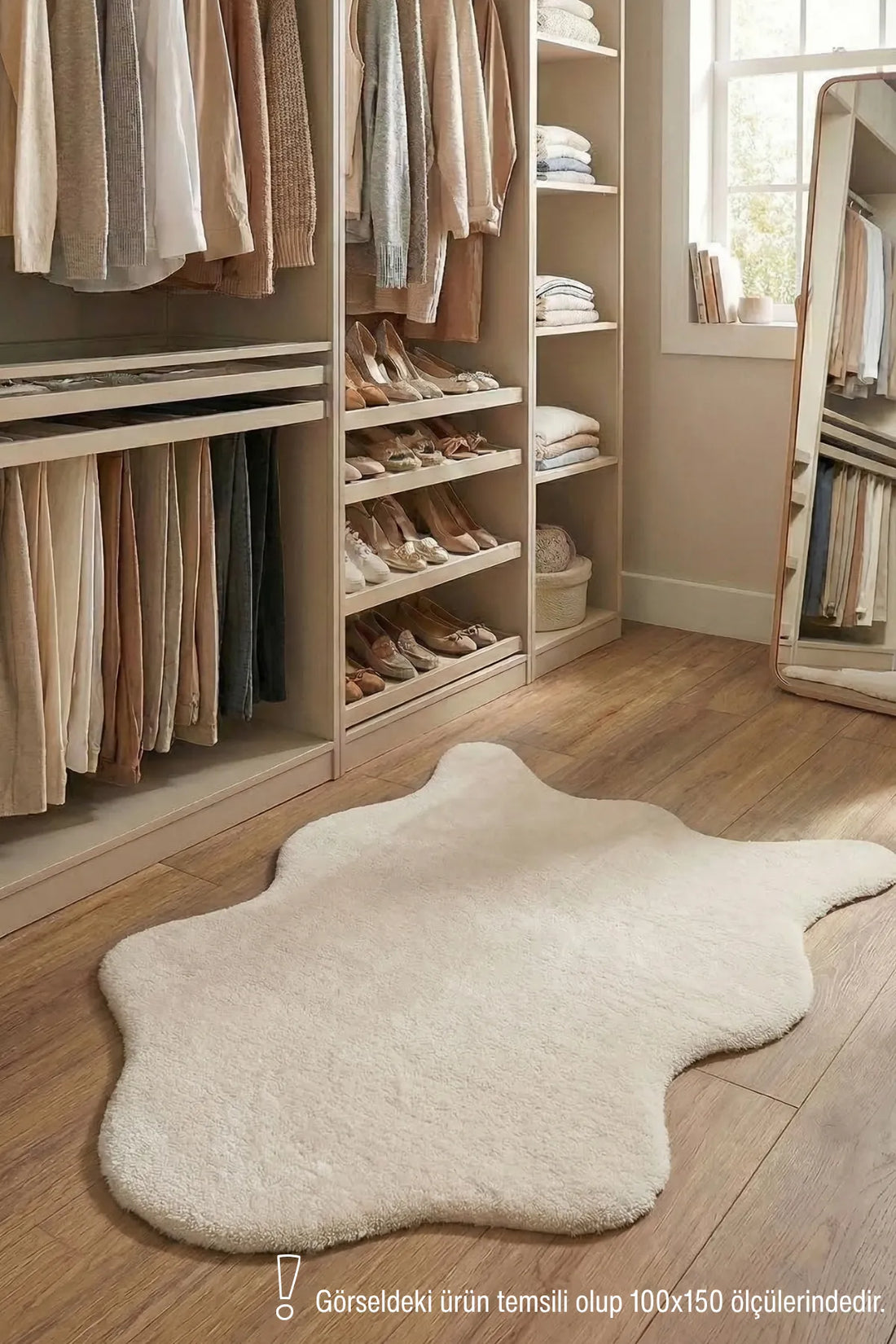 Krem Post Şeklinde Peluş Halı