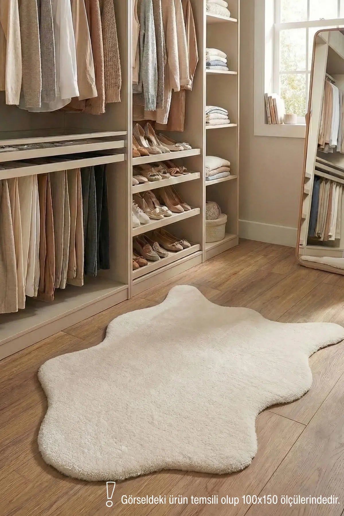 Krem Post Şeklinde Peluş Halı