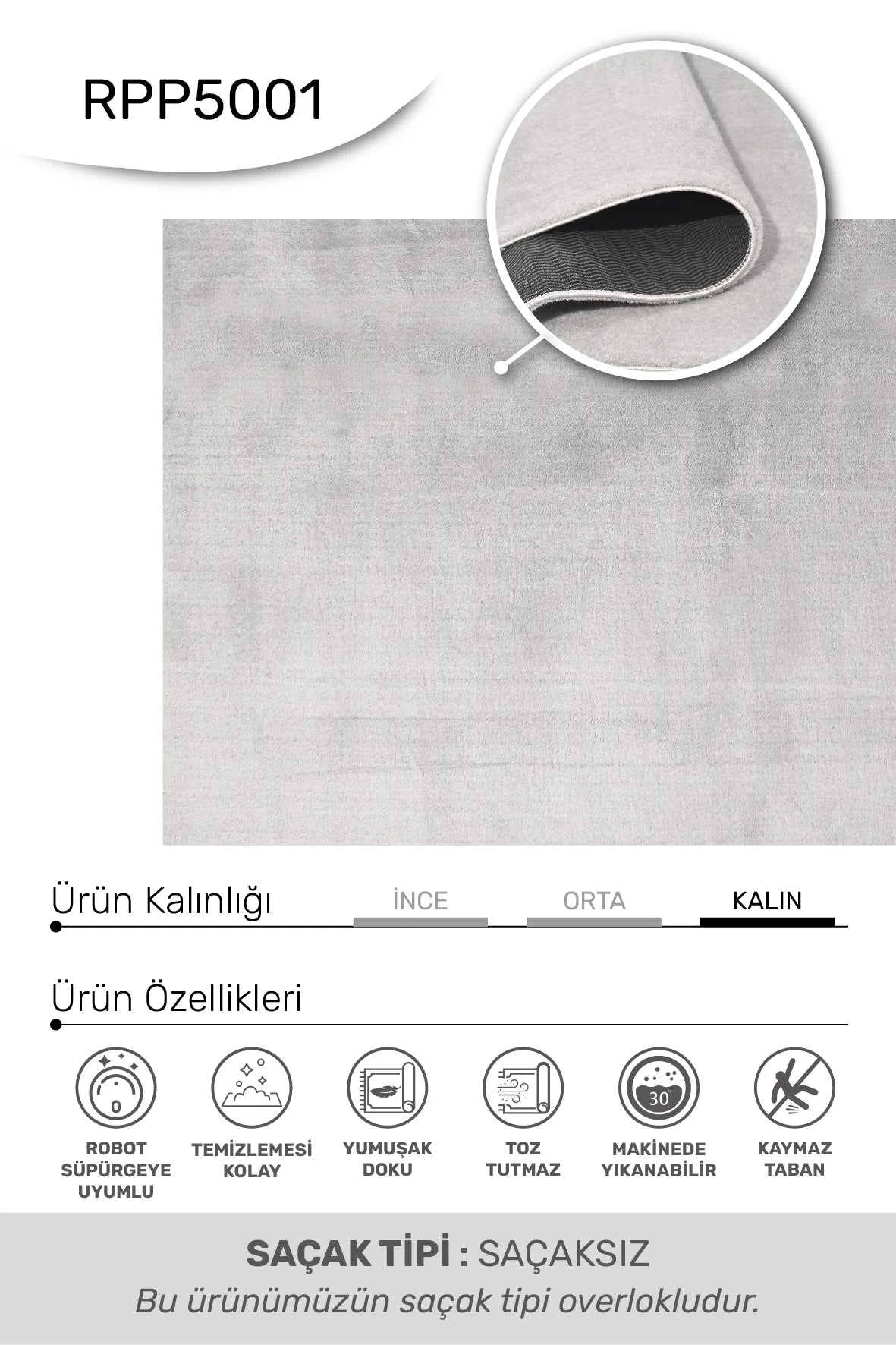 Gri Yumuşak Peluş Halı