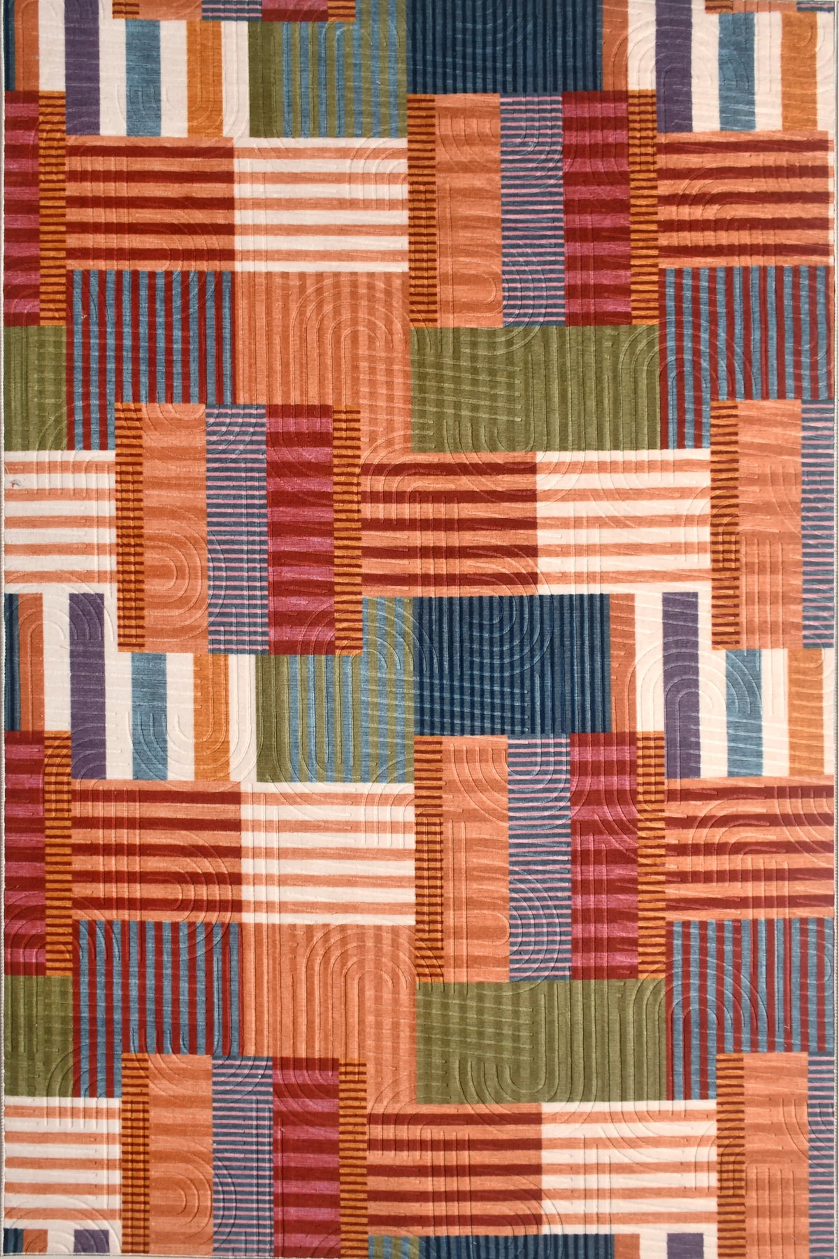 Renkli Kareli Patchwork Yıkanabilir Halı