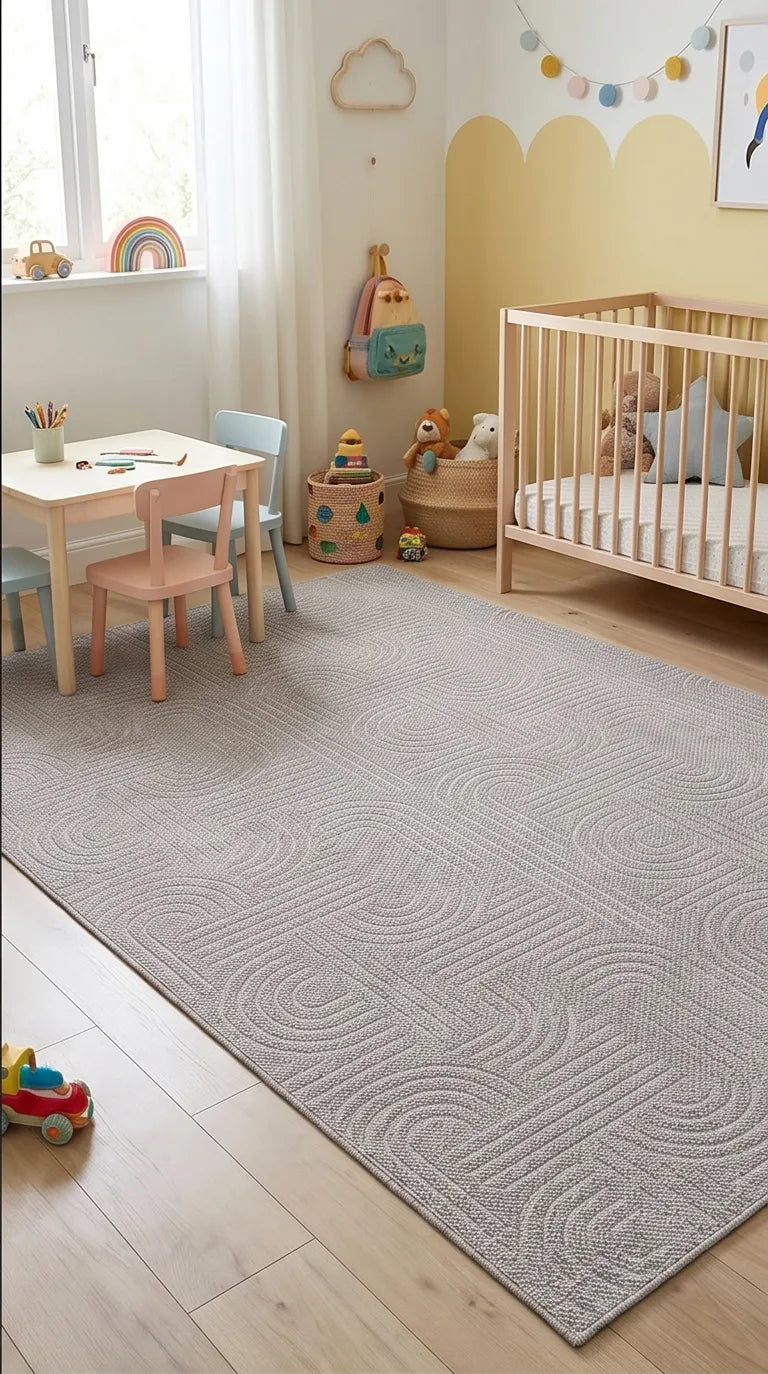 Gri Yıkanabilir Desenli Kaymaz Tabanlı Halı