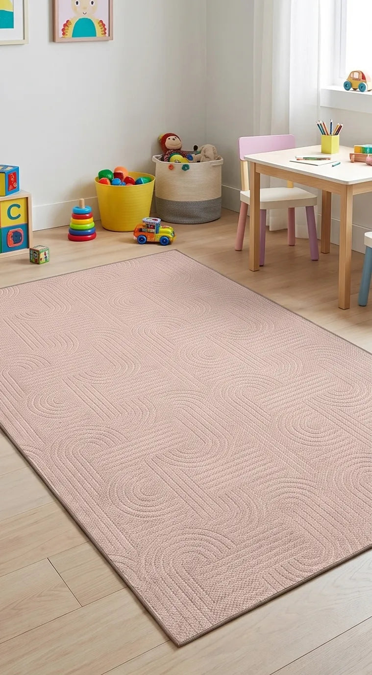 Krem Yıkanabilir Kaymaz Tabanlı Halı
