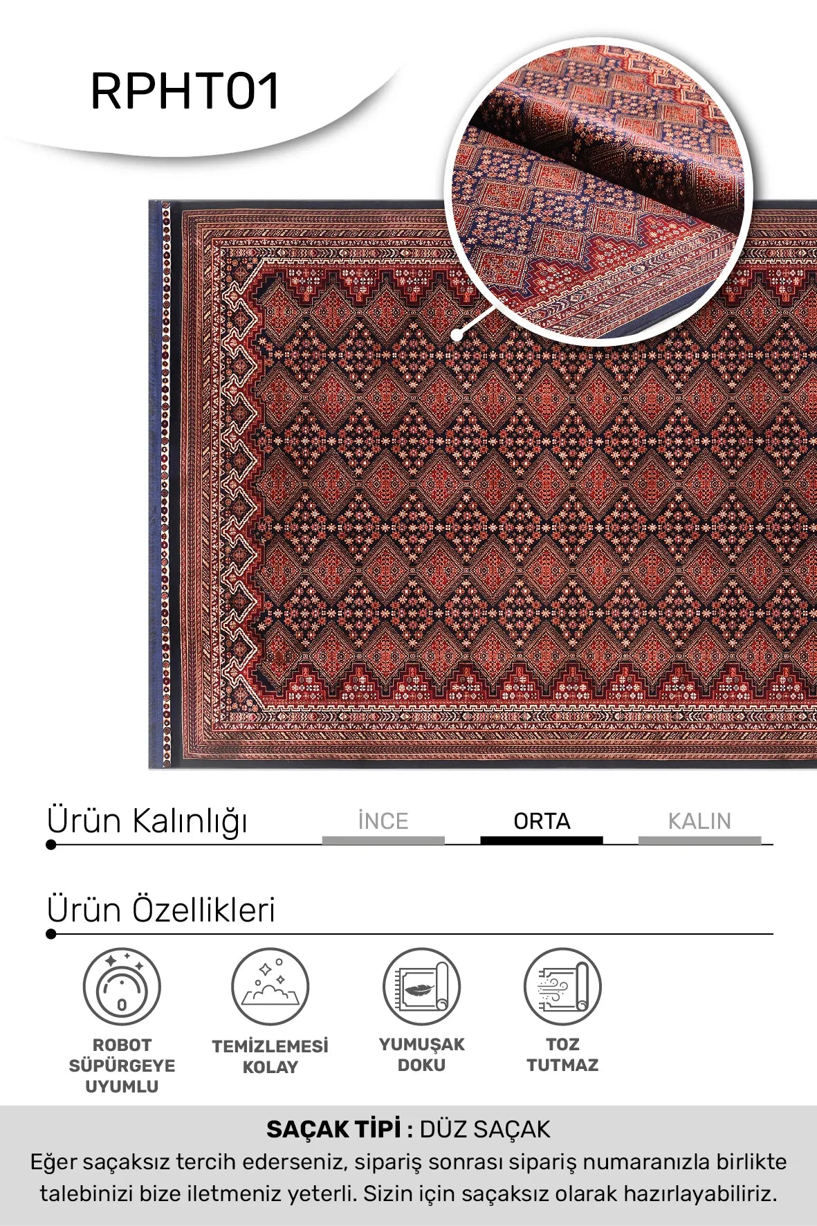 Kırmızı ve Lacivert Etnik Desenli Klasik Halı