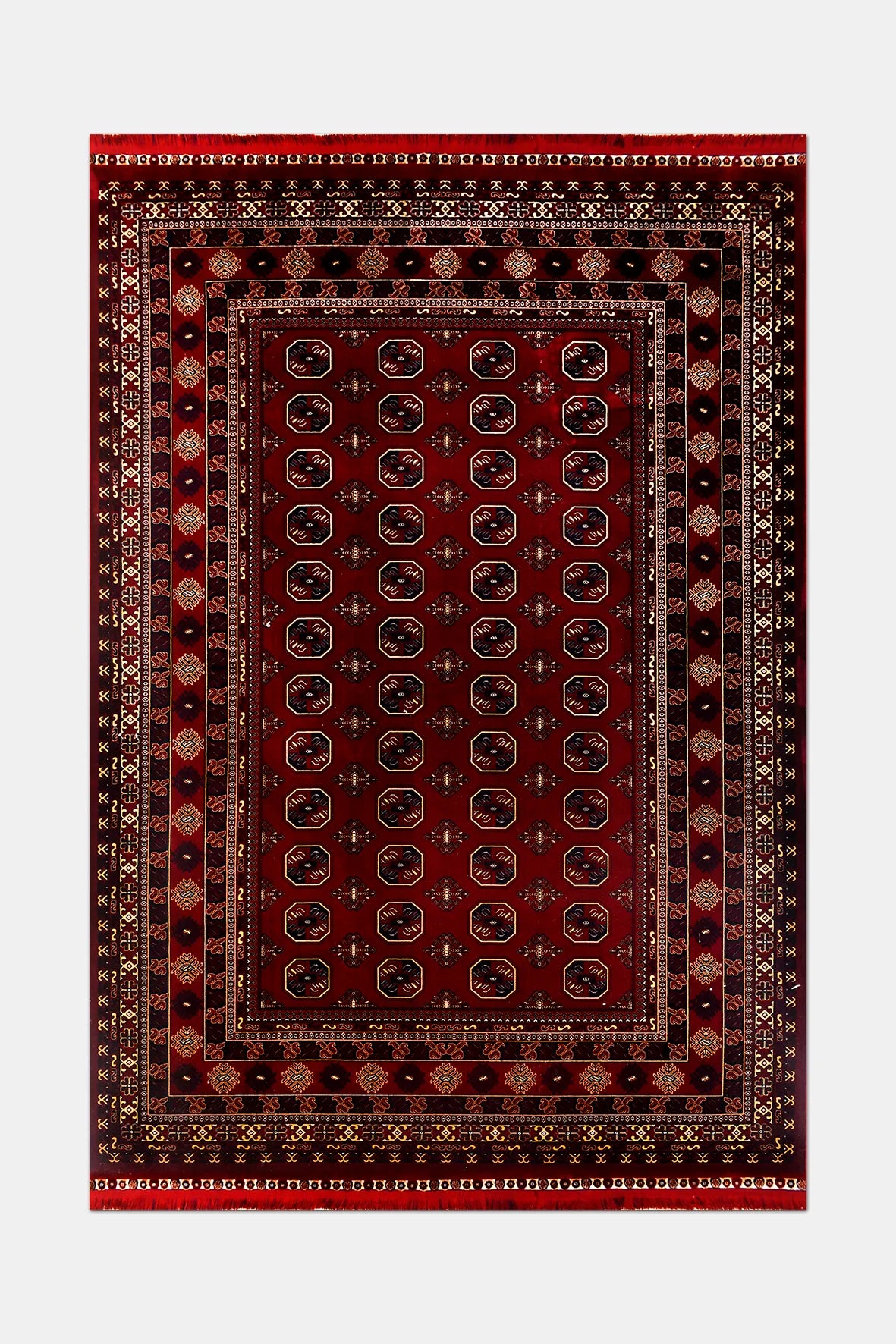 Kırmızı Buhara Desenli Klasik Halı