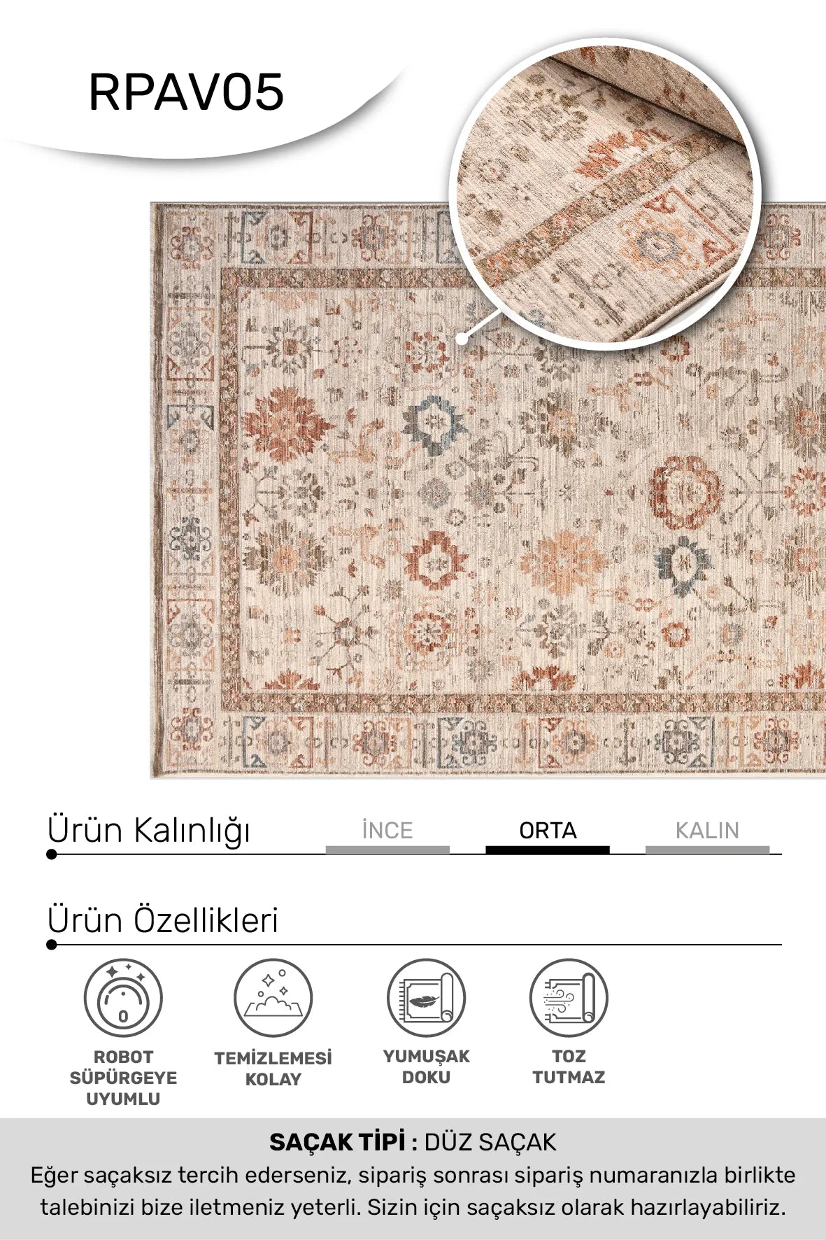 Vizon ve Renkli Çiçek Motifli Degrade Halı