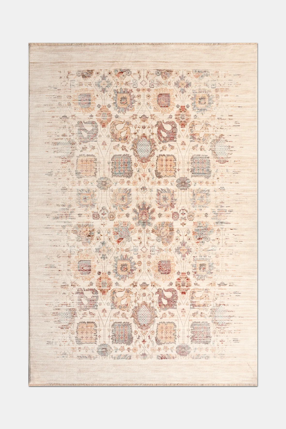 Krem Renkli Çiçek Motifli Vintage Halı
