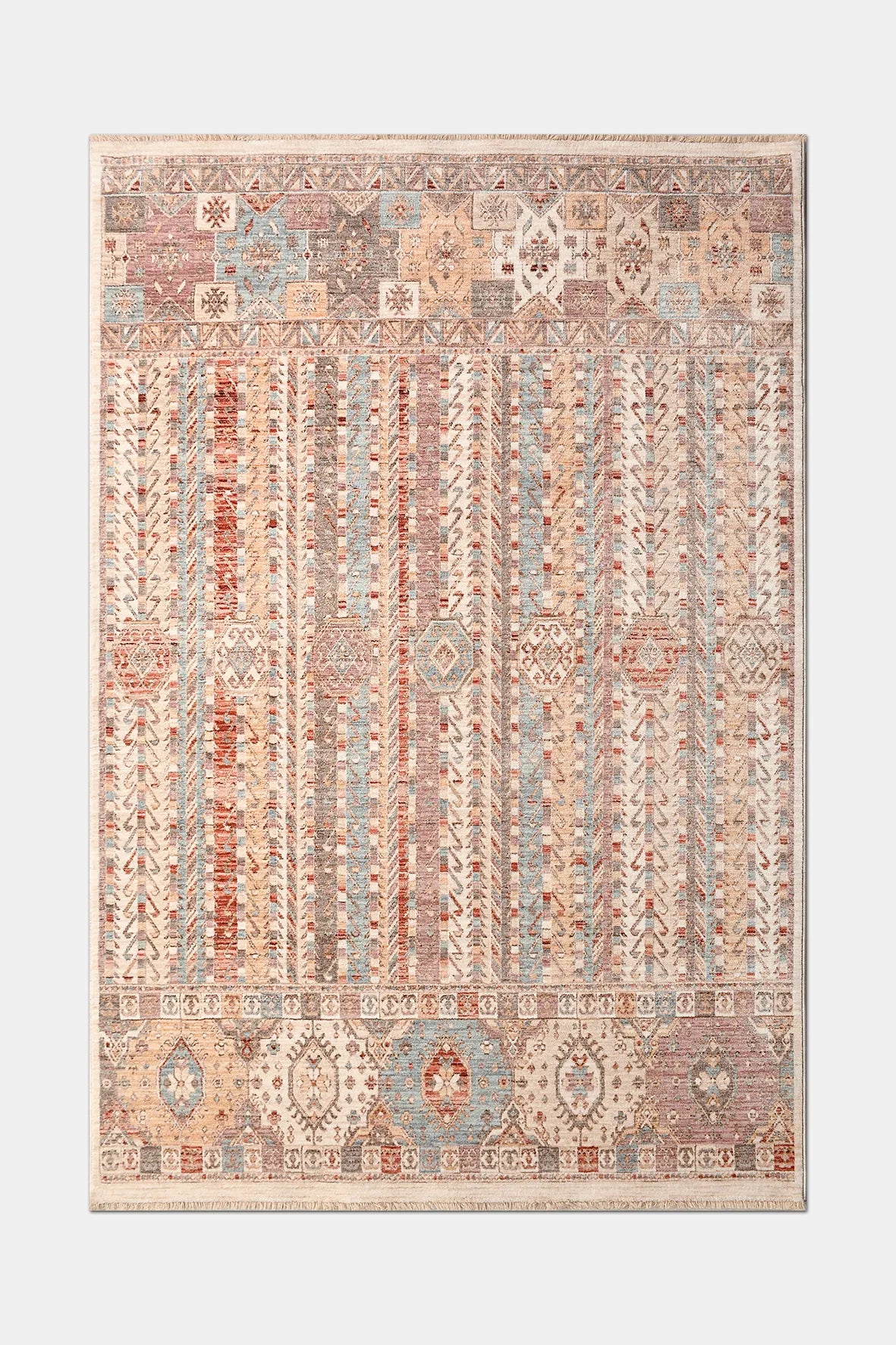 Bej Renkli Çizgili Vintage Halı