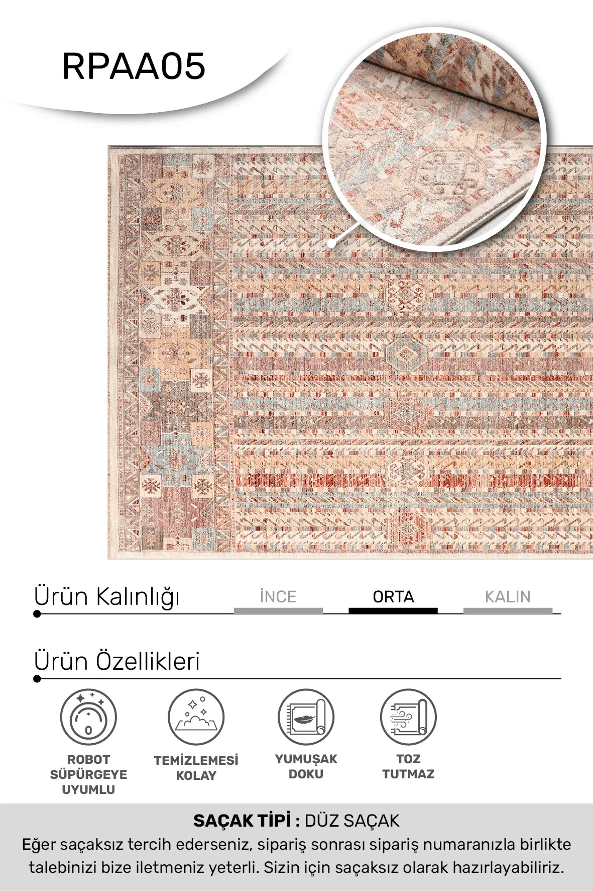 Bej Renkli Çizgili Vintage Halı