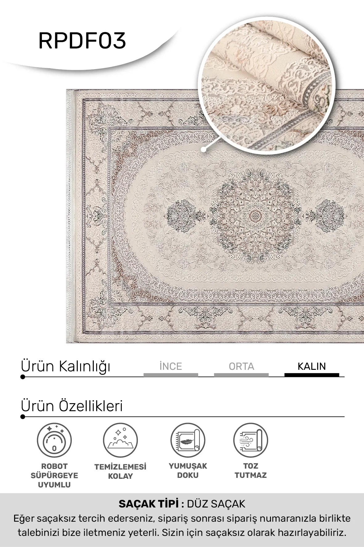 Krem ve Bej Madalyonlu Klasik Halı