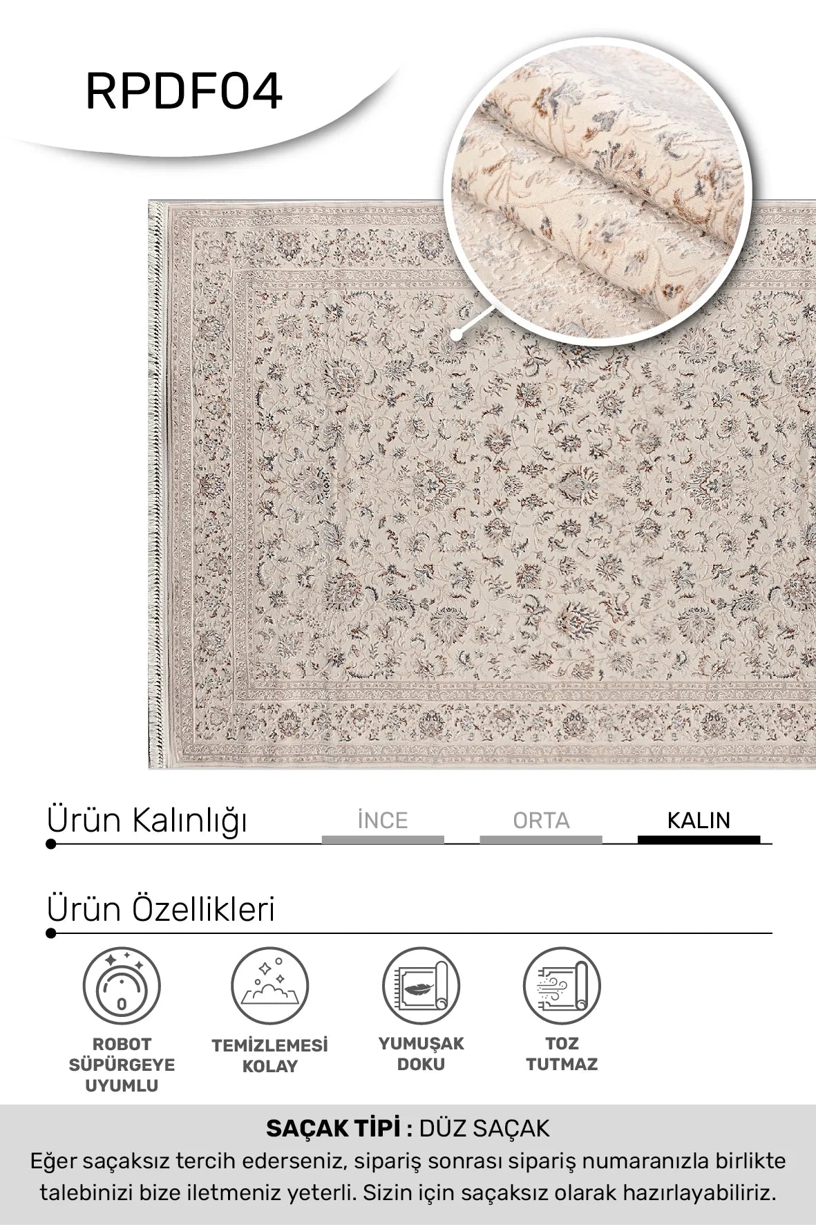 Krem ve Vizon Çiçek Desenli Klasik Halı