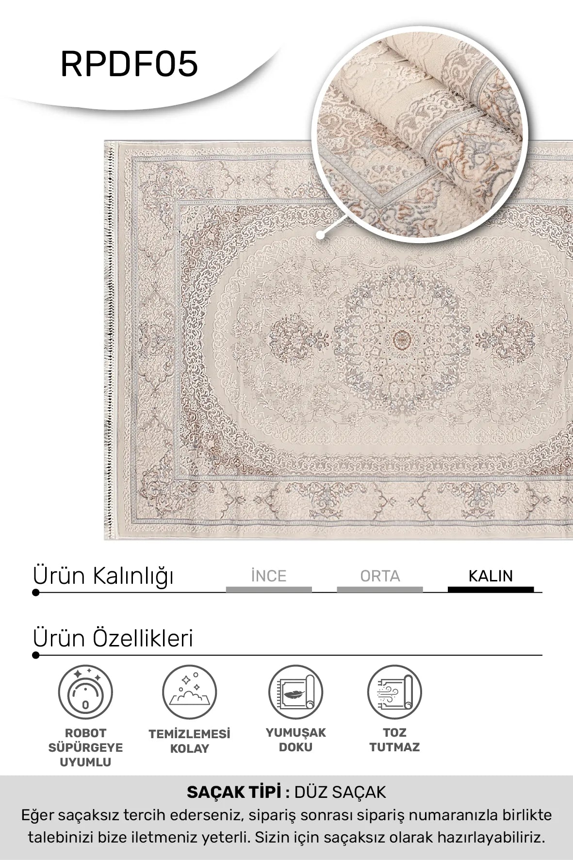 Krem ve Vizon Oval Madalyonlu Klasik Halı