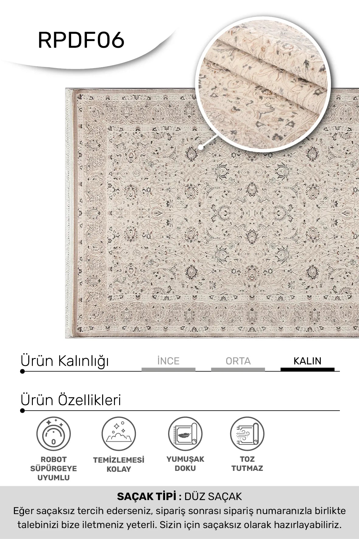 Vizon Zeminli Çiçek Motifli Klasik Halı