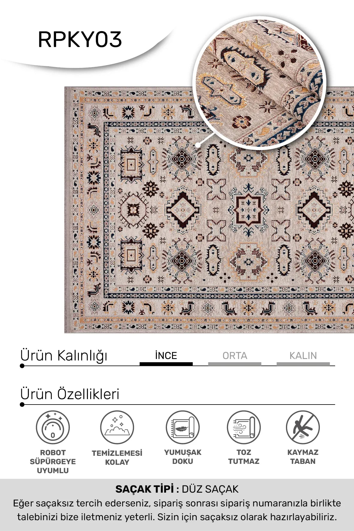 Bej Geometrik Motifli Anadolu Kilimi