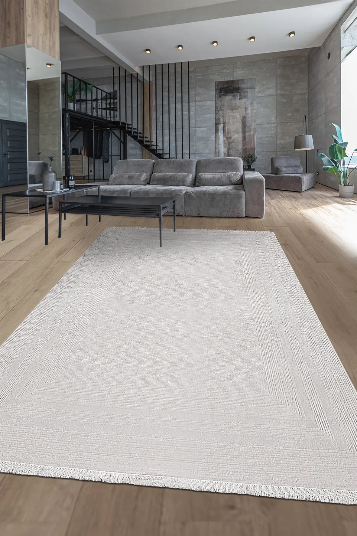 Ekru Sade Dokulu Modern Halı