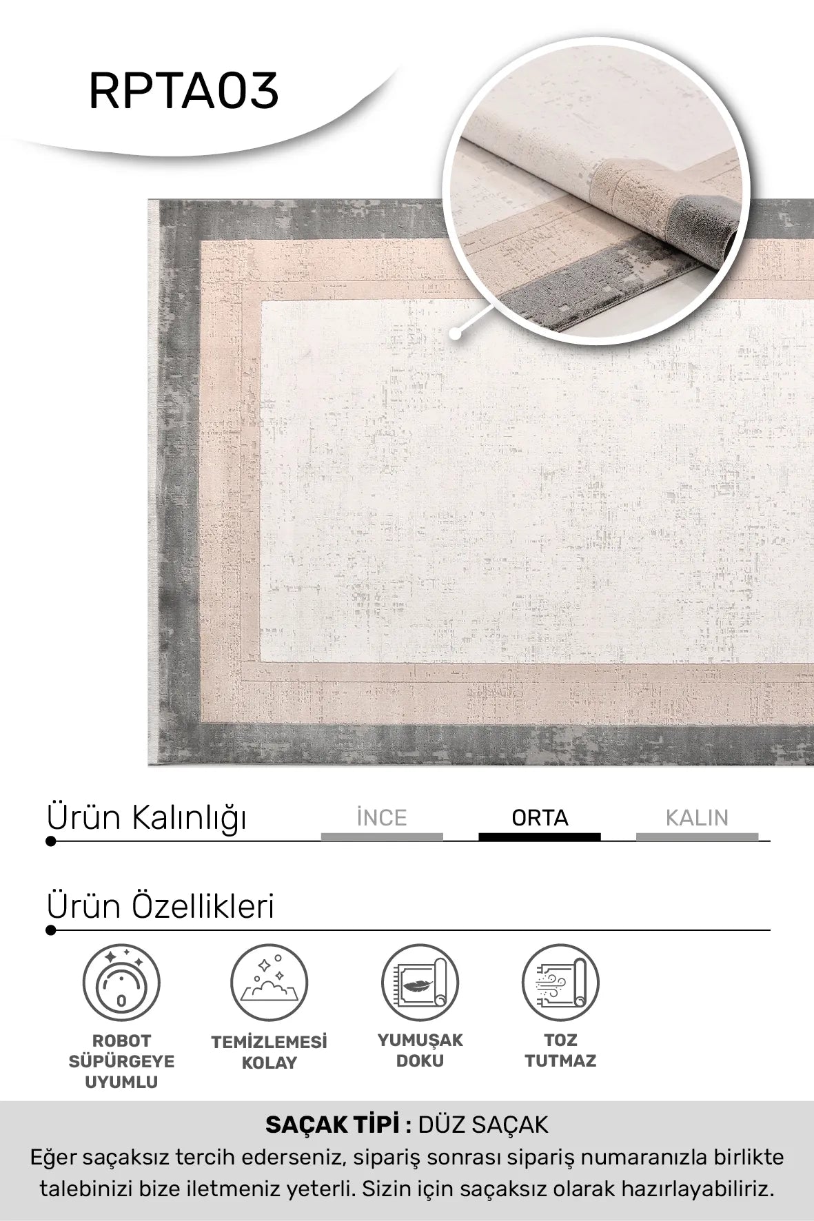 Ekru ve Gri Pudra Bordürlü Modern Halı