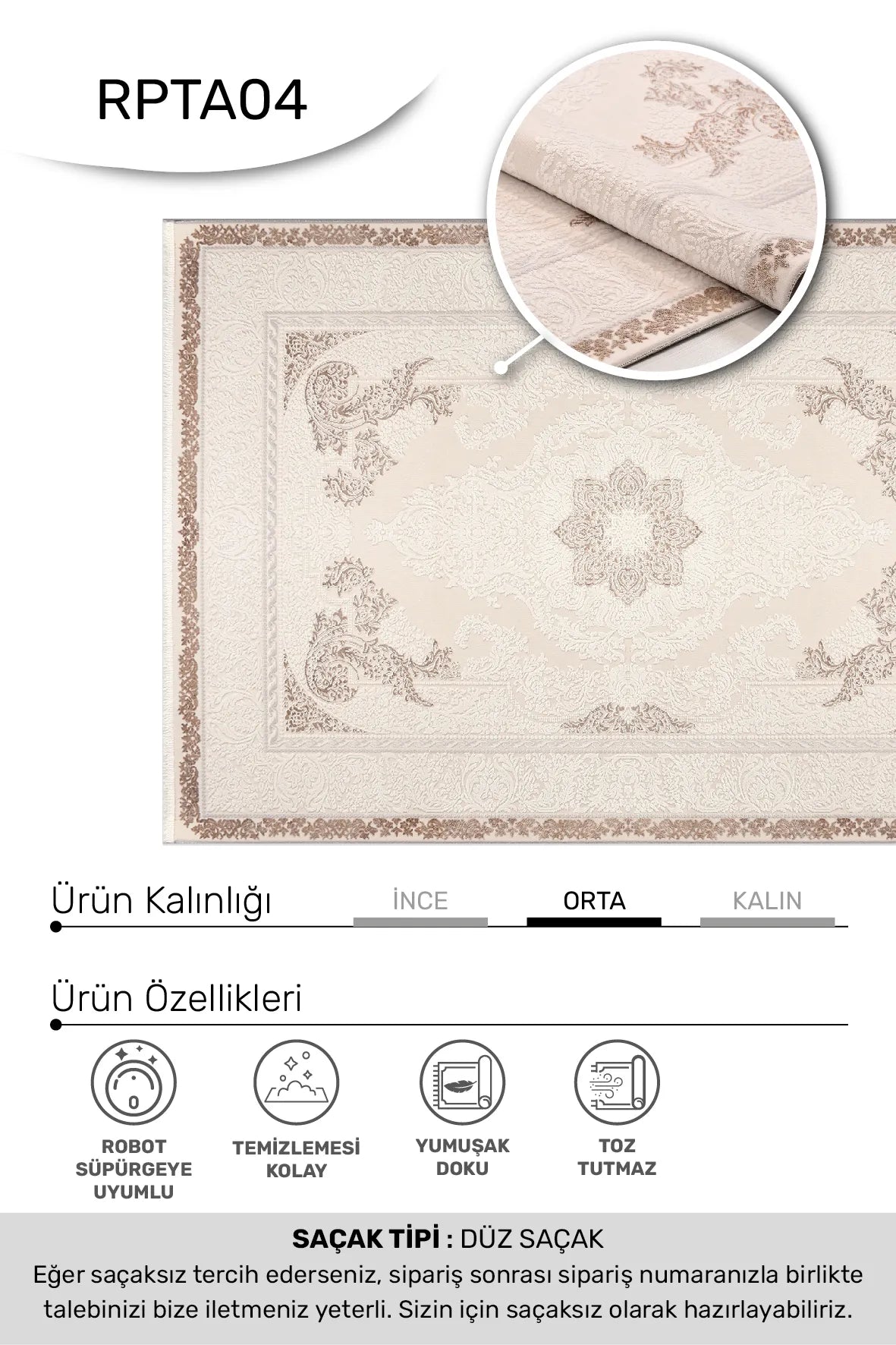 Krem ve Vizon Klasik Madalyonlu Bordürlü Halı