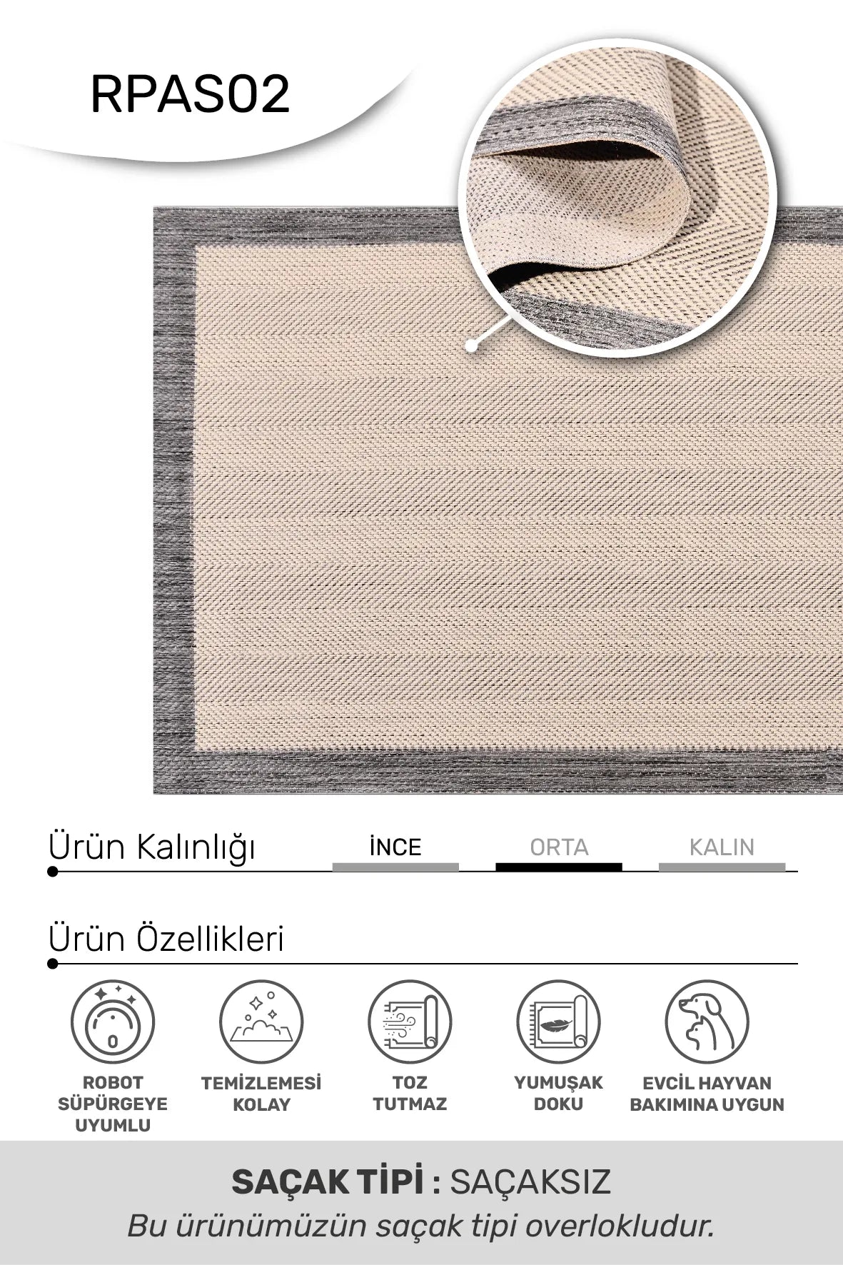 Bej ve Gri Bordürlü Sisal Görünümlü Halı
