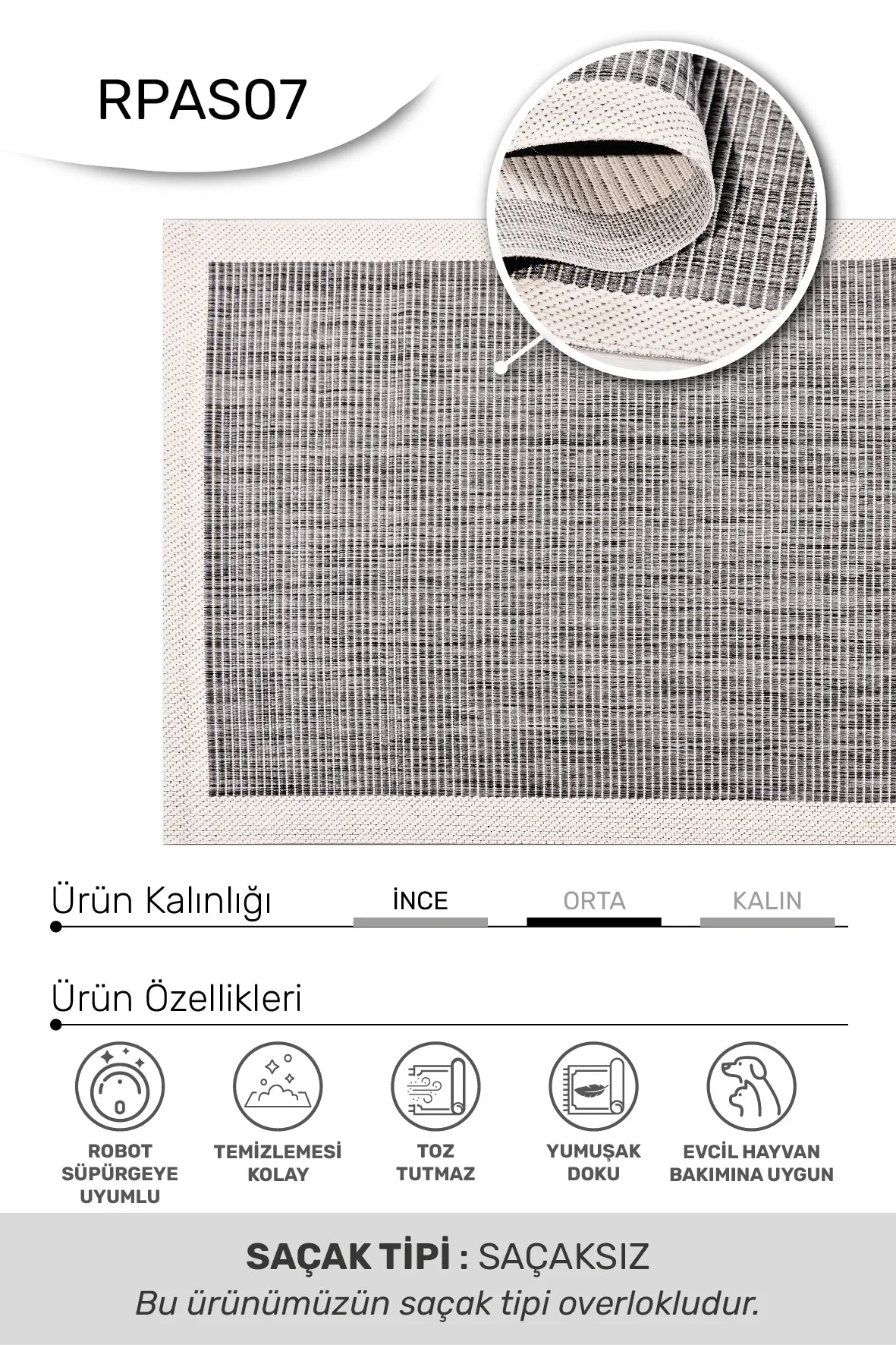 Gri ve Ekru Bordürlü Sisal Görünümlü Halı