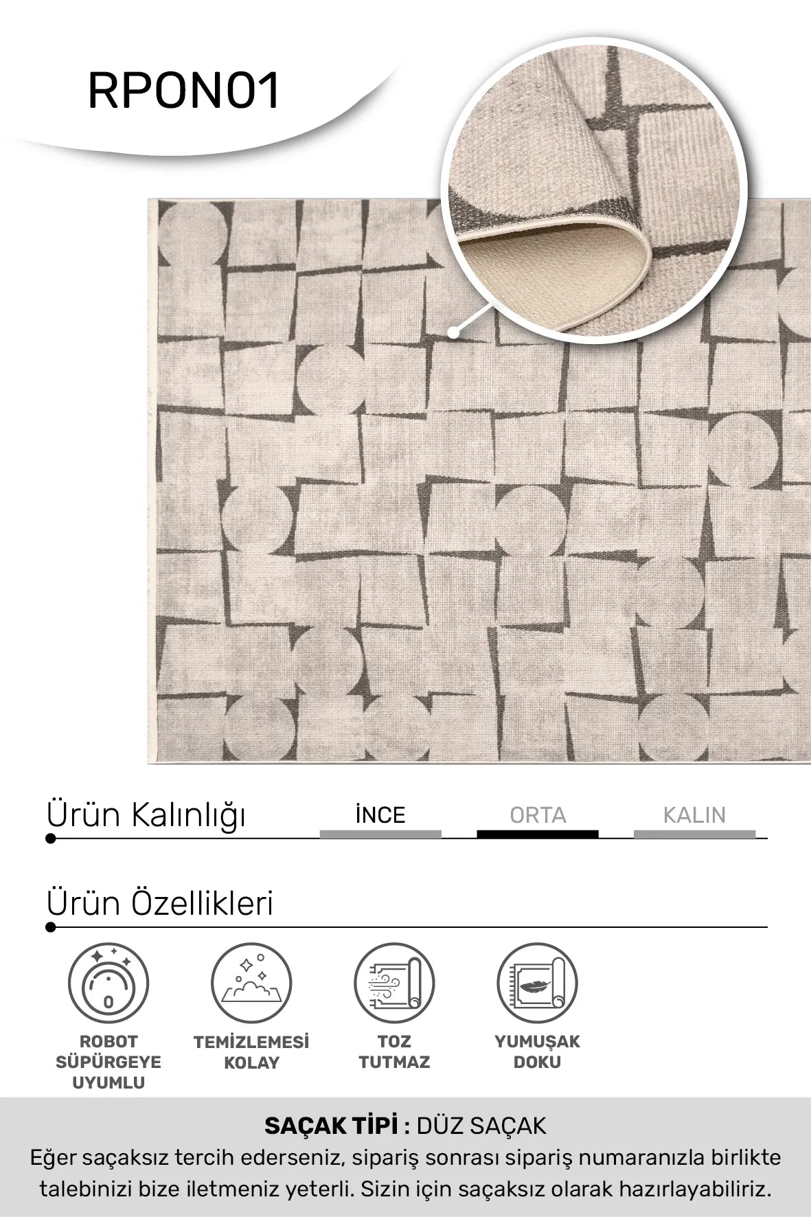 Bej ve Antrasit Geometrik Desenli Pamuk Halı