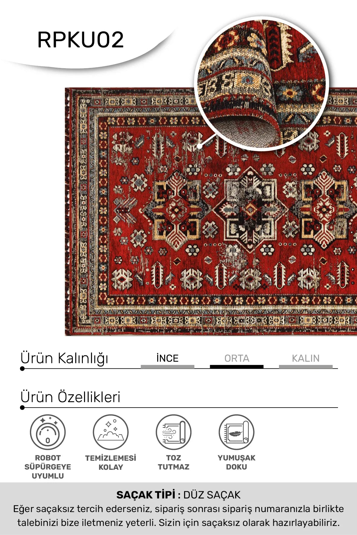 Kırmızı ve Siyah Geometrik Saçaklı Kilim