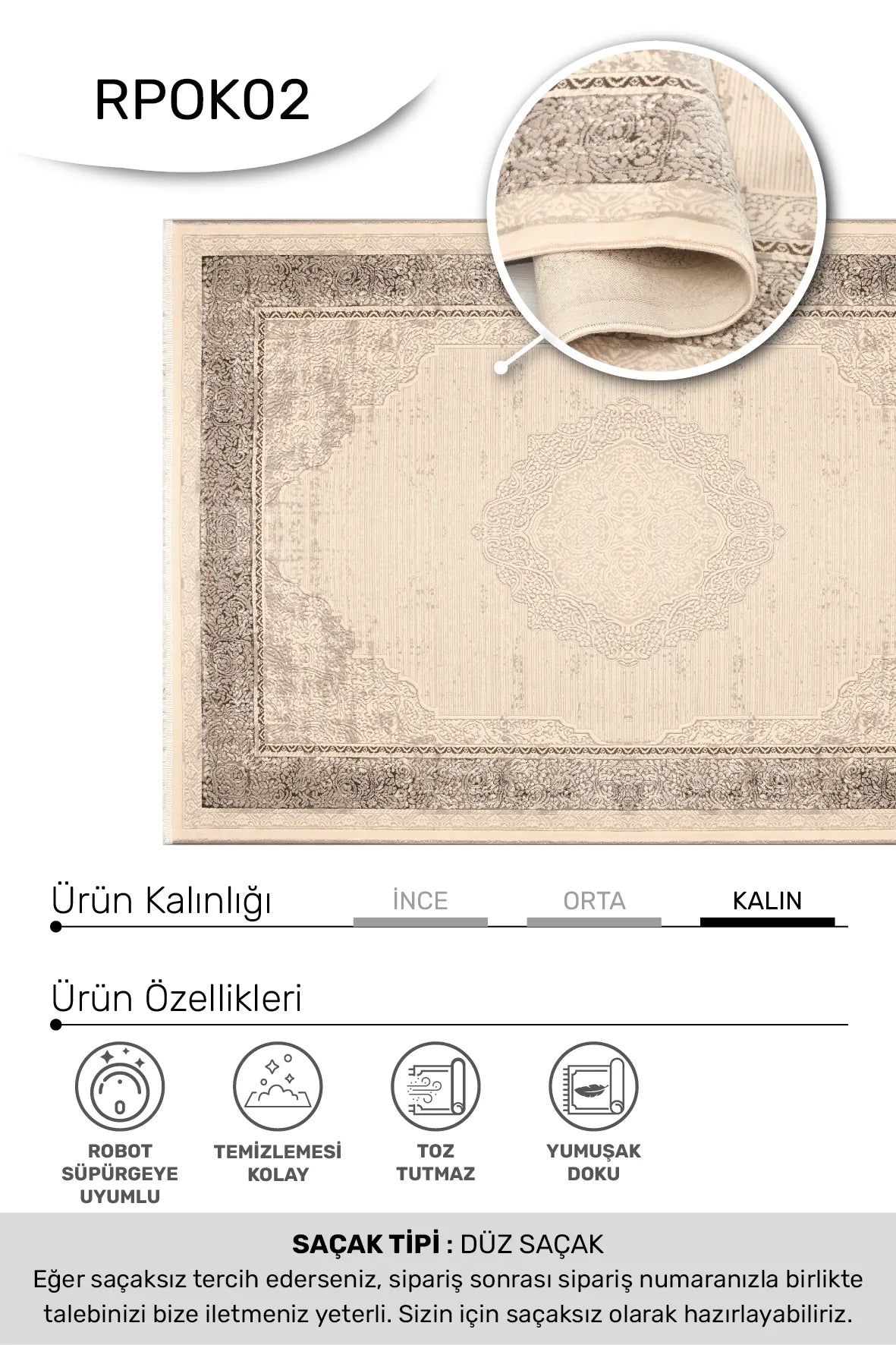 Vizon ve Kahve Damask Desenli Saçaklı Halı